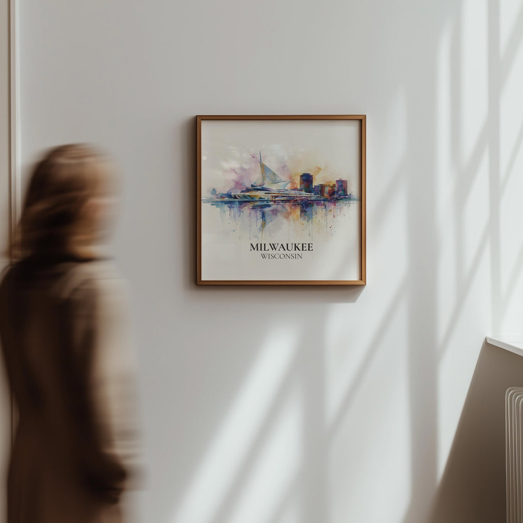 Milwaukee Wisconsin Watercolor Wall Art Print, Custom Travel Poster, World Locations Keepsake Gift