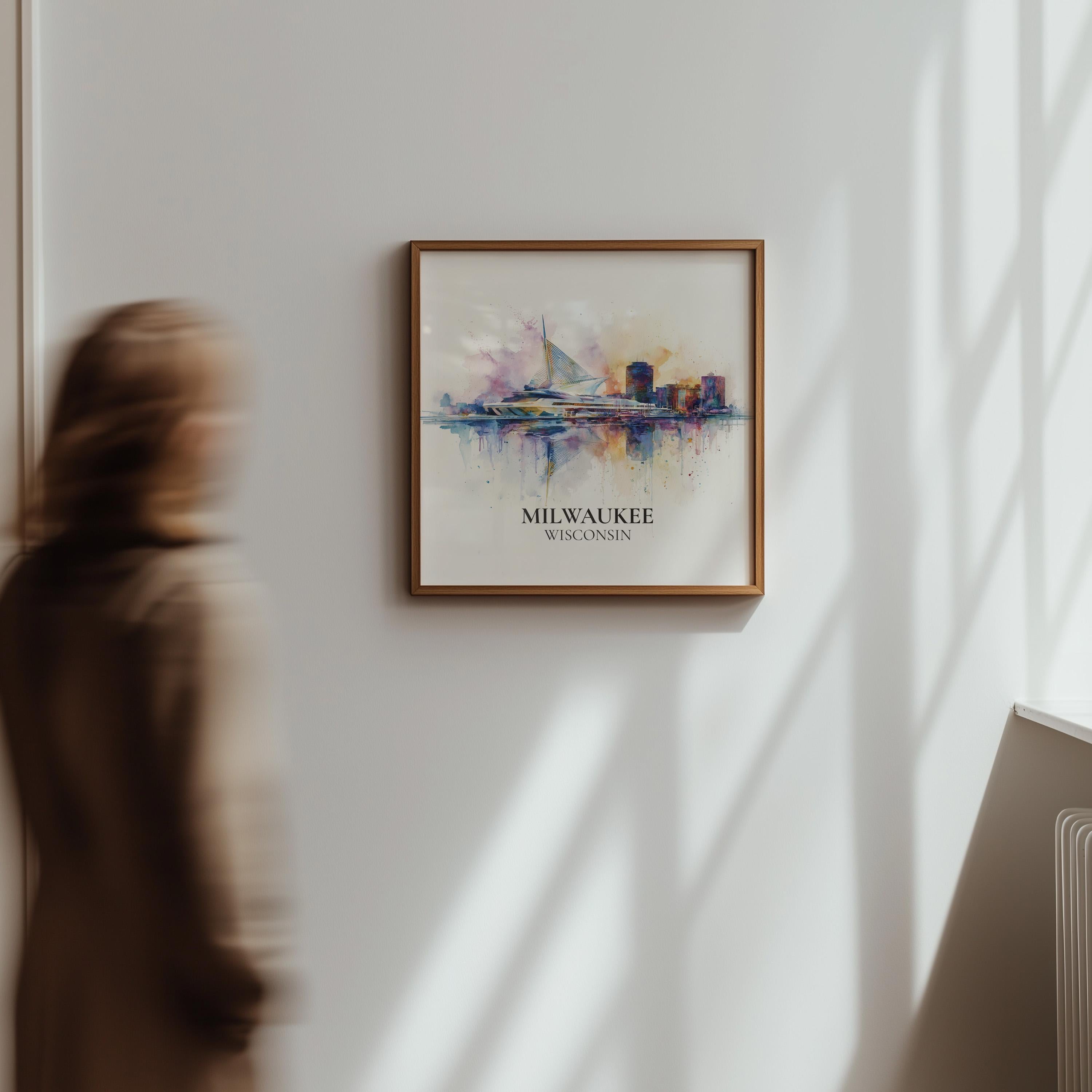 Milwaukee Wisconsin Watercolor Wall Art Print, Custom Travel Poster, World Locations Keepsake Gift