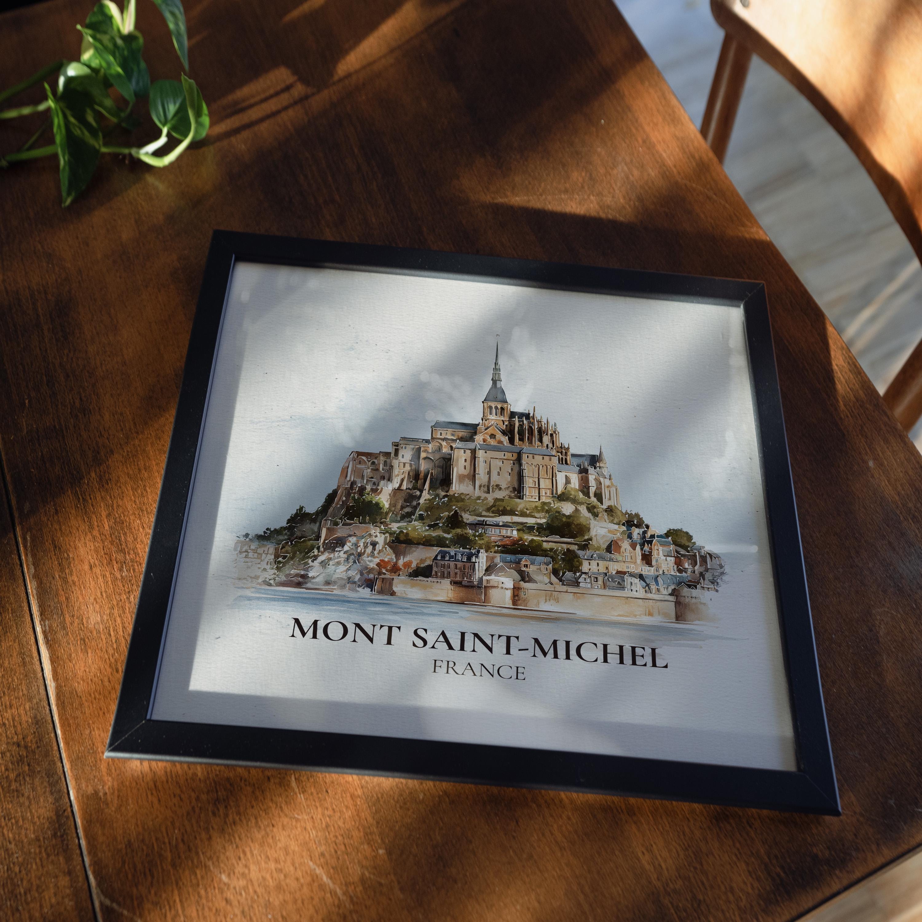 Mont Saint-Michel France Watercolor Wall Art Print, Custom Travel Poster, World Locations Keepsake Gift