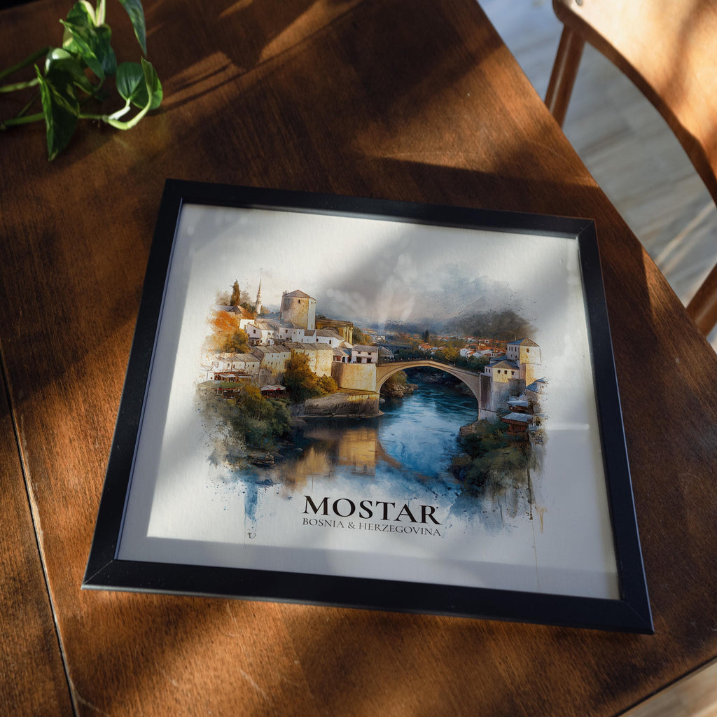 Mostar Bosnia and Herzegovina Watercolor Wall Art Print, Custom Travel Poster, World Locations Keepsake Gift