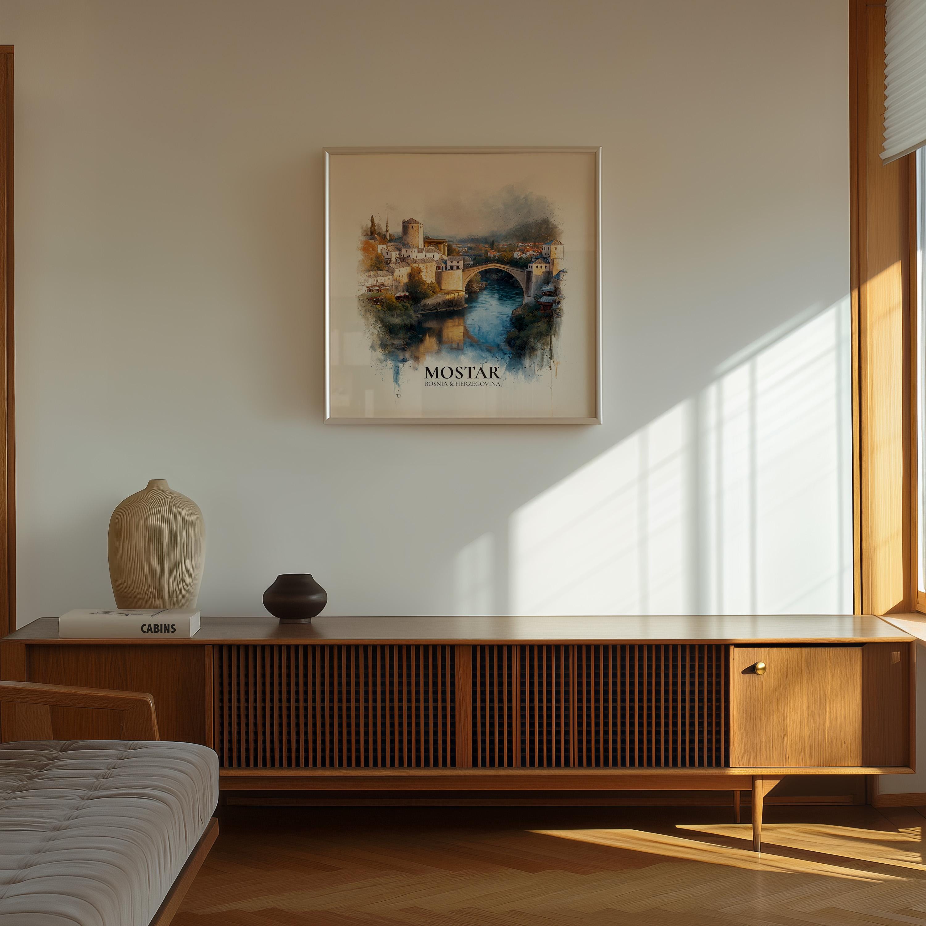 Mostar Bosnia and Herzegovina Watercolor Wall Art Print, Custom Travel Poster, World Locations Keepsake Gift