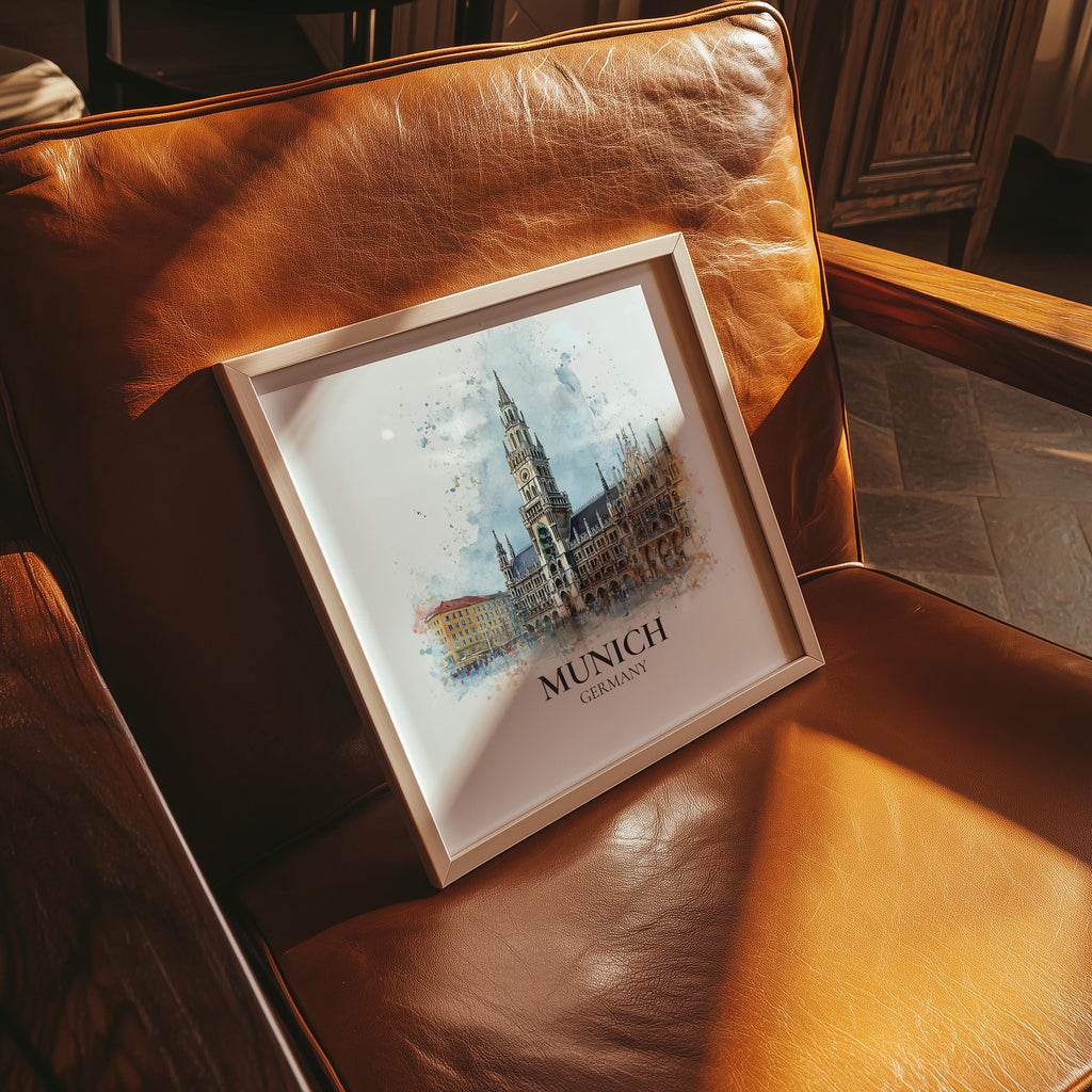Munich Germany Watercolor Wall Art Print, Custom Travel Poster, World Locations Keepsake Gift
