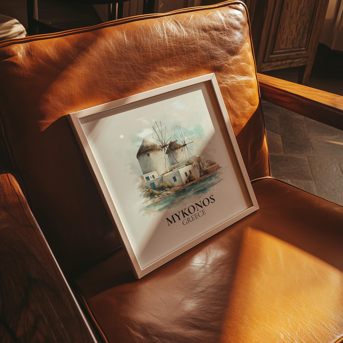 Mykonos Wall Art Greece Watercolor Print, Custom Travel Poster, World Locations Keepsake Gift