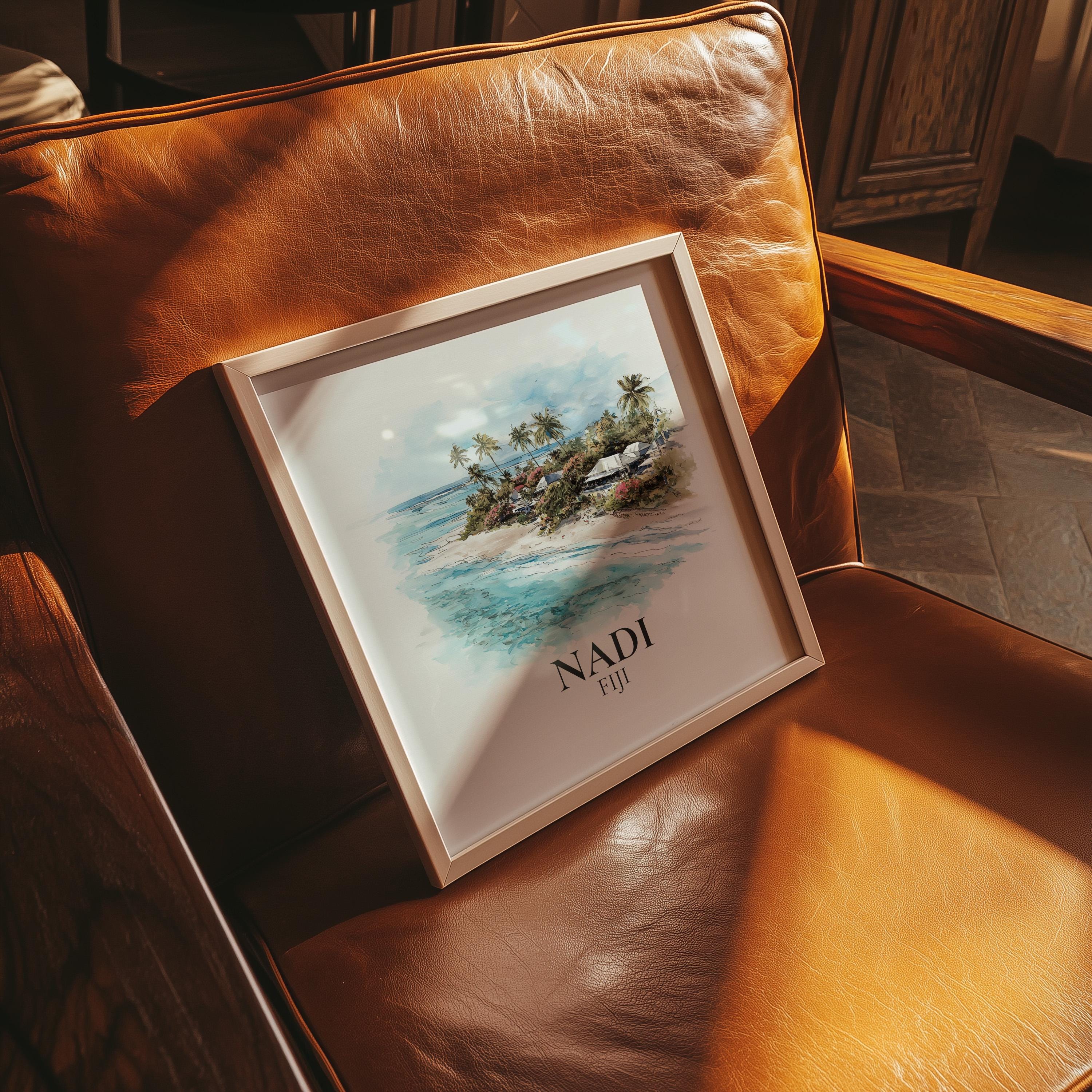 Nadi Fiji Watercolor Wall Art Print, Custom Travel Poster, World Locations Keepsake Gift