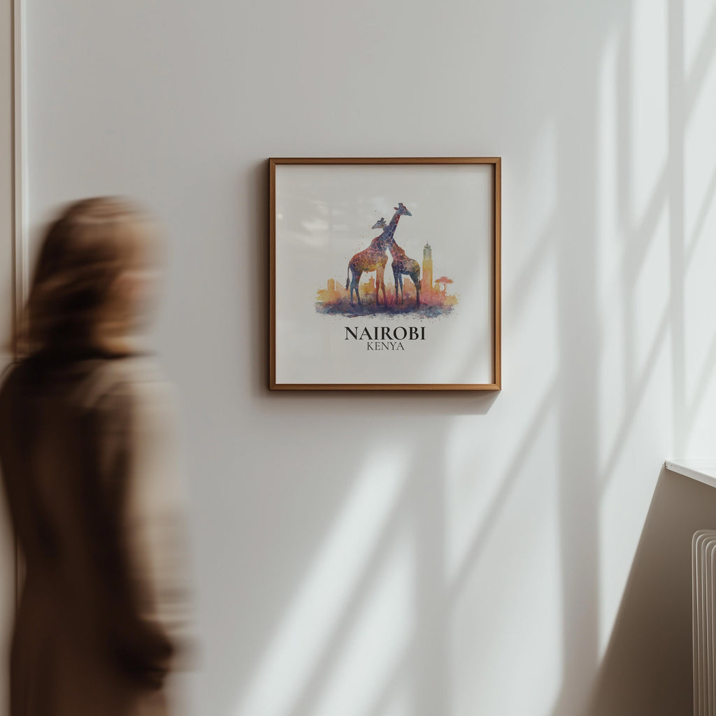 Nairobi Kenya Watercolor Wall Art Print, Custom Travel Poster, World Locations Keepsake Gift
