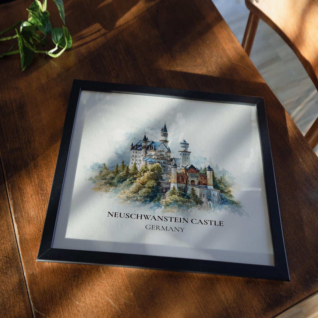 Neuschwanstein Castle Germany Watercolor Wall Art Print, Custom Travel Poster, World Locations Keepsake Gift