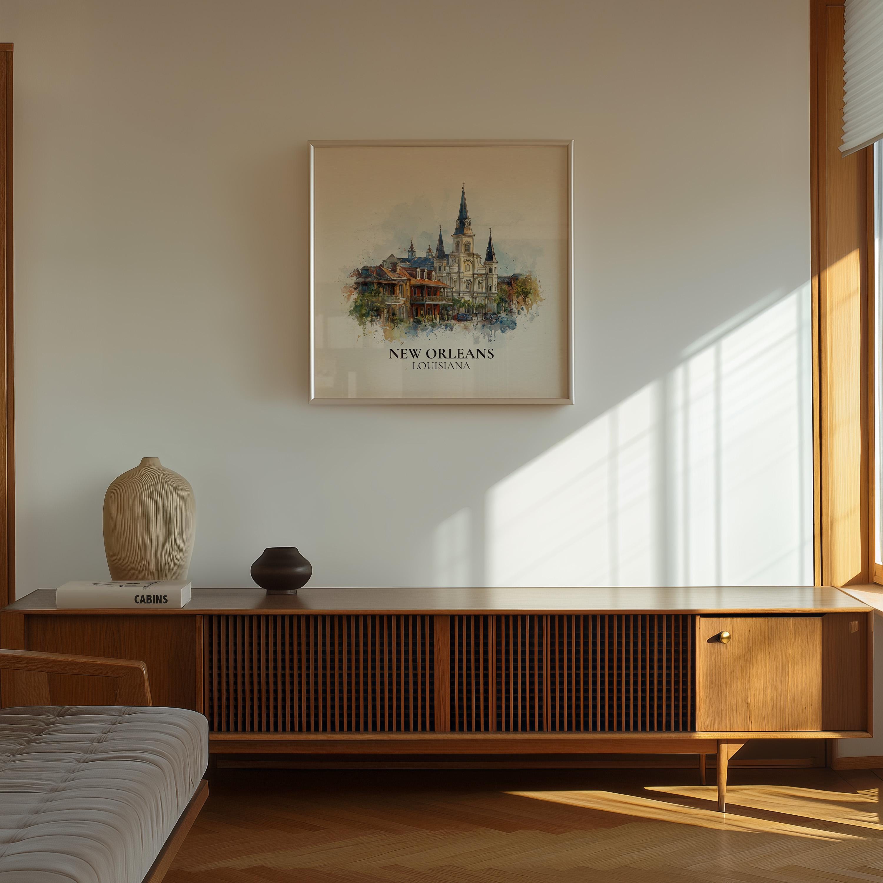 New Orleans Louisiana Watercolor Wall Art Print, Custom Travel Poster, World Locations Keepsake Gift