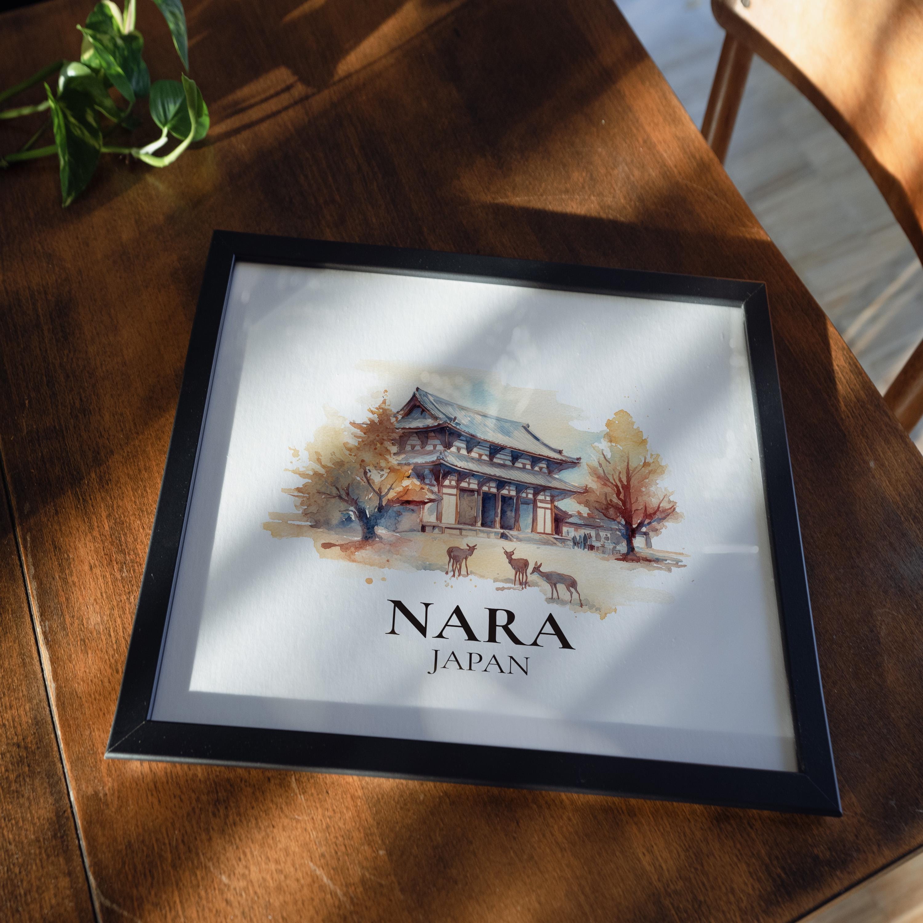 Nara Japan Watercolor Wall Art Print, Custom Travel Poster, World Locations Keepsake Gift