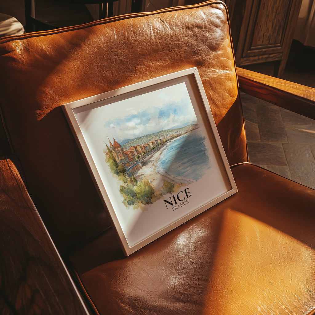 Nice France Watercolor Wall Art Print, Custom Travel Poster, World Locations Keepsake Gift