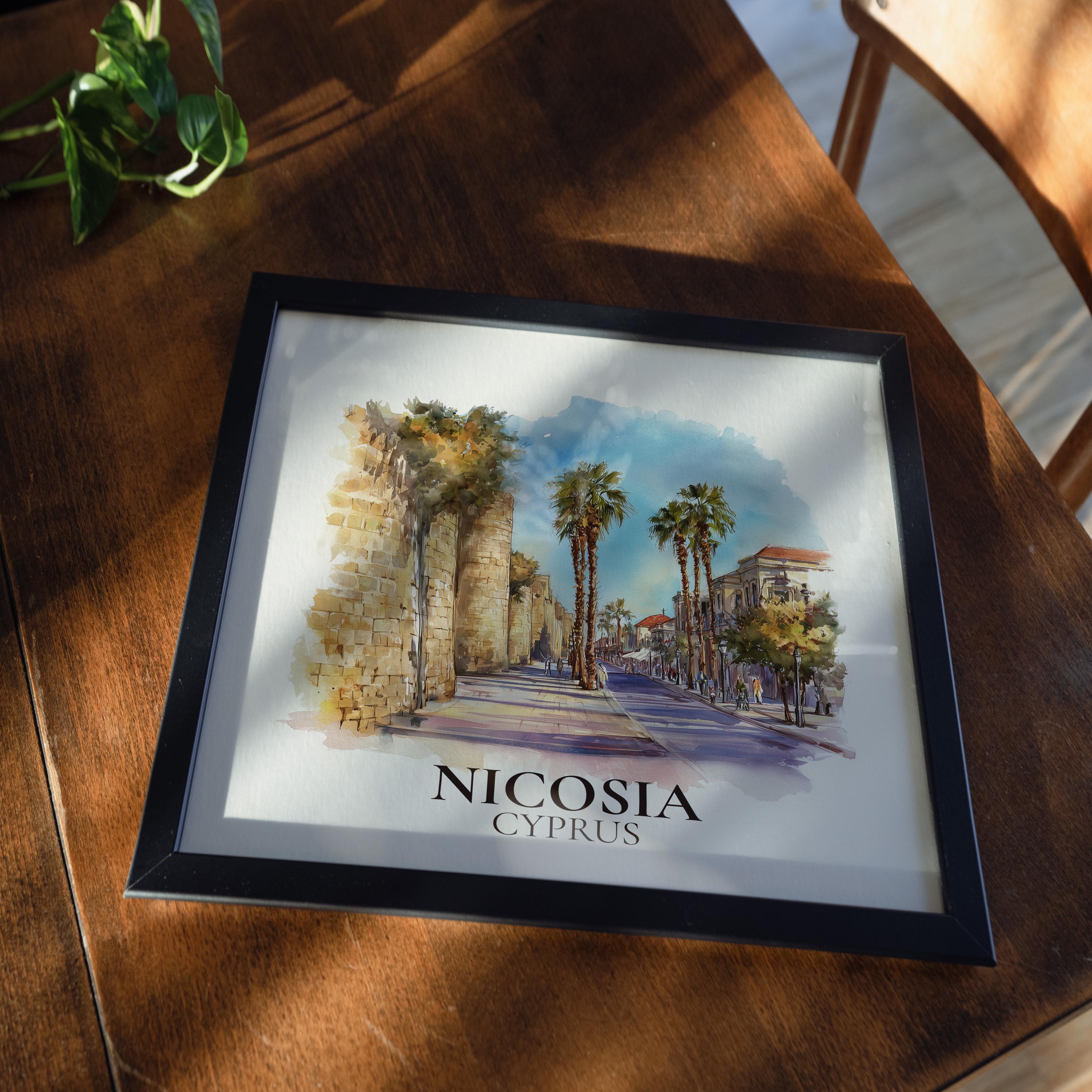 Nicosia Cyprus Watercolor Wall Art Print, Custom Travel Poster, World Locations Keepsake Gift