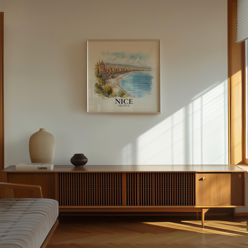 Nice France Watercolor Wall Art Print, Custom Travel Poster, World Locations Keepsake Gift