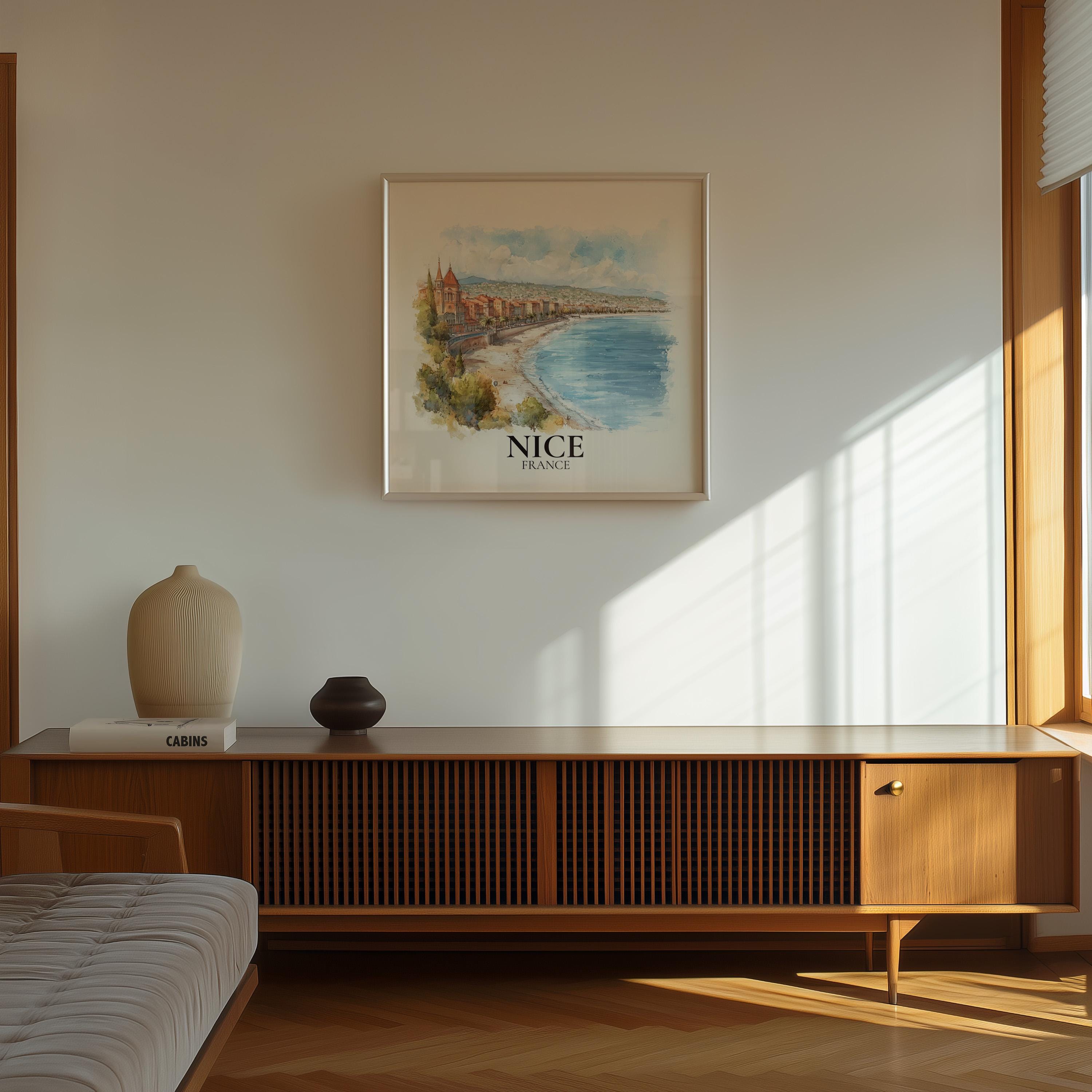 Nice France Watercolor Wall Art Print, Custom Travel Poster, World Locations Keepsake Gift