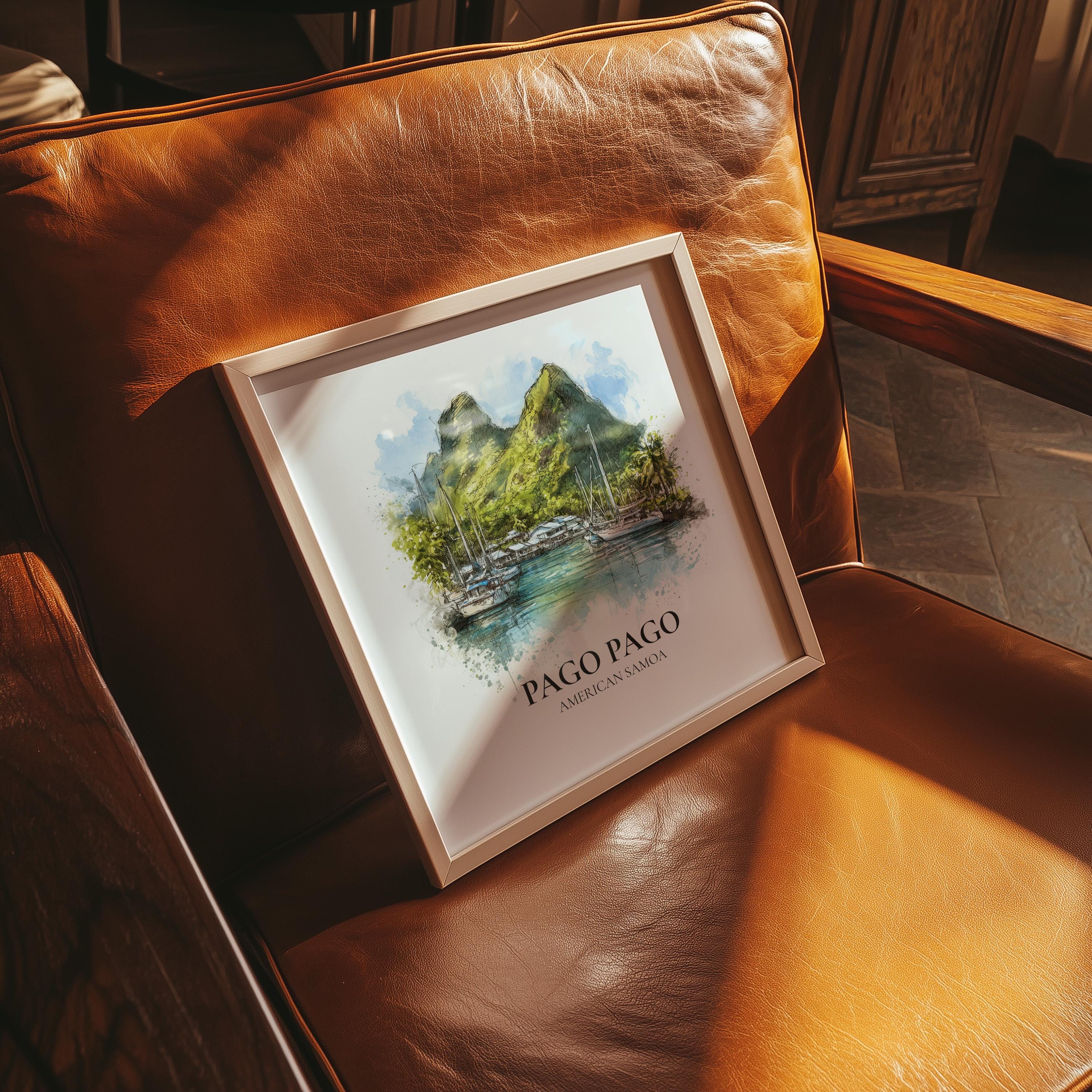 Pago Pago American Samoa Watercolor Wall Art Print, Custom Travel Poster, World Locations Keepsake Gift