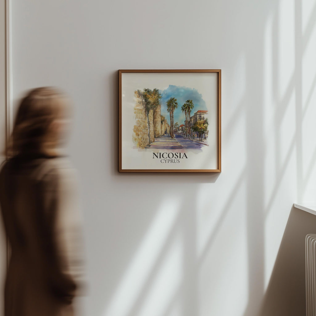 Nicosia Cyprus Watercolor Wall Art Print, Custom Travel Poster, World Locations Keepsake Gift