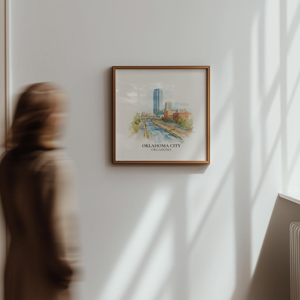 Oklahoma City Oklahoma Watercolor Wall Art Print, Custom Travel Poster, World Locations Keepsake Gift