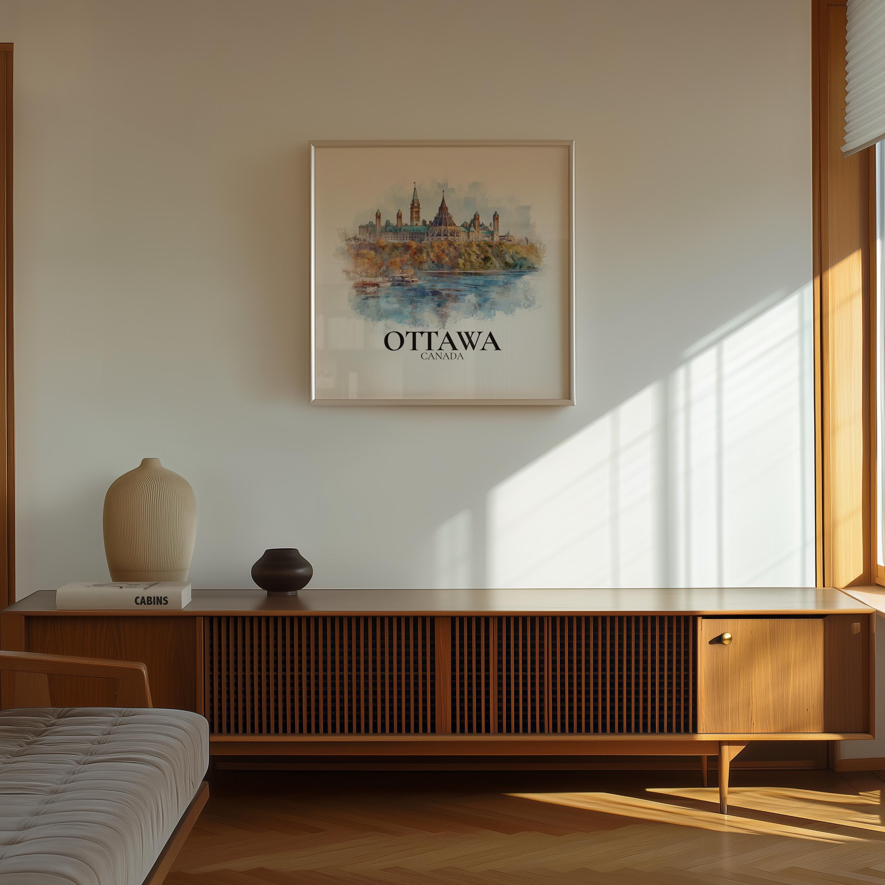 Ottawa Canada Watercolor Wall Art Print, Custom Travel Poster, World Locations Keepsake Gift