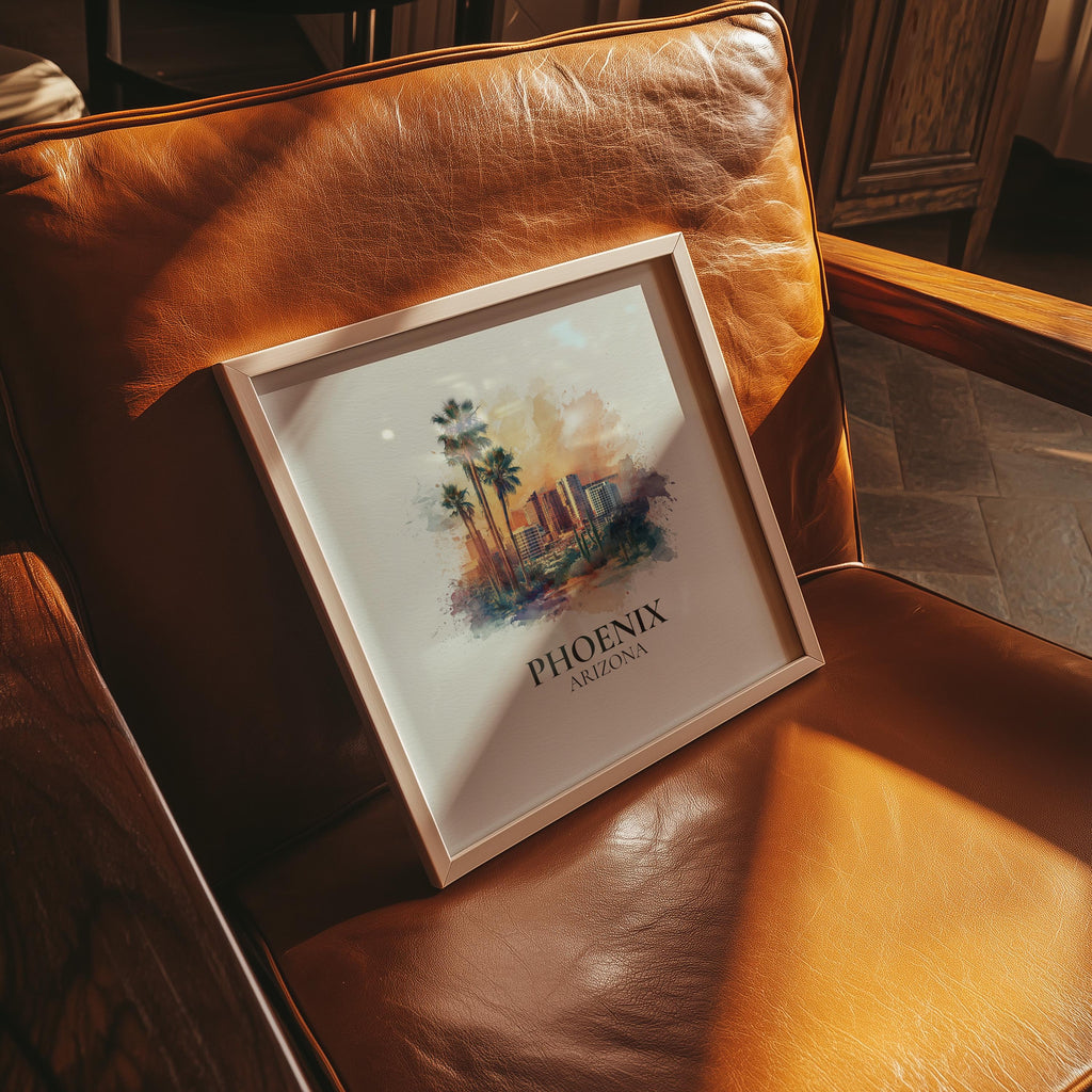Phoenix Arizona Watercolor Wall Art Print, Custom Travel Poster, World Locations Keepsake Gift