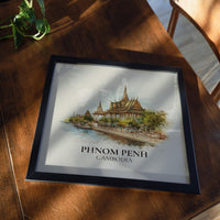 Phnom Penh Cambodia Watercolor Wall Art Print, Custom Travel Poster, World Locations Keepsake Gift