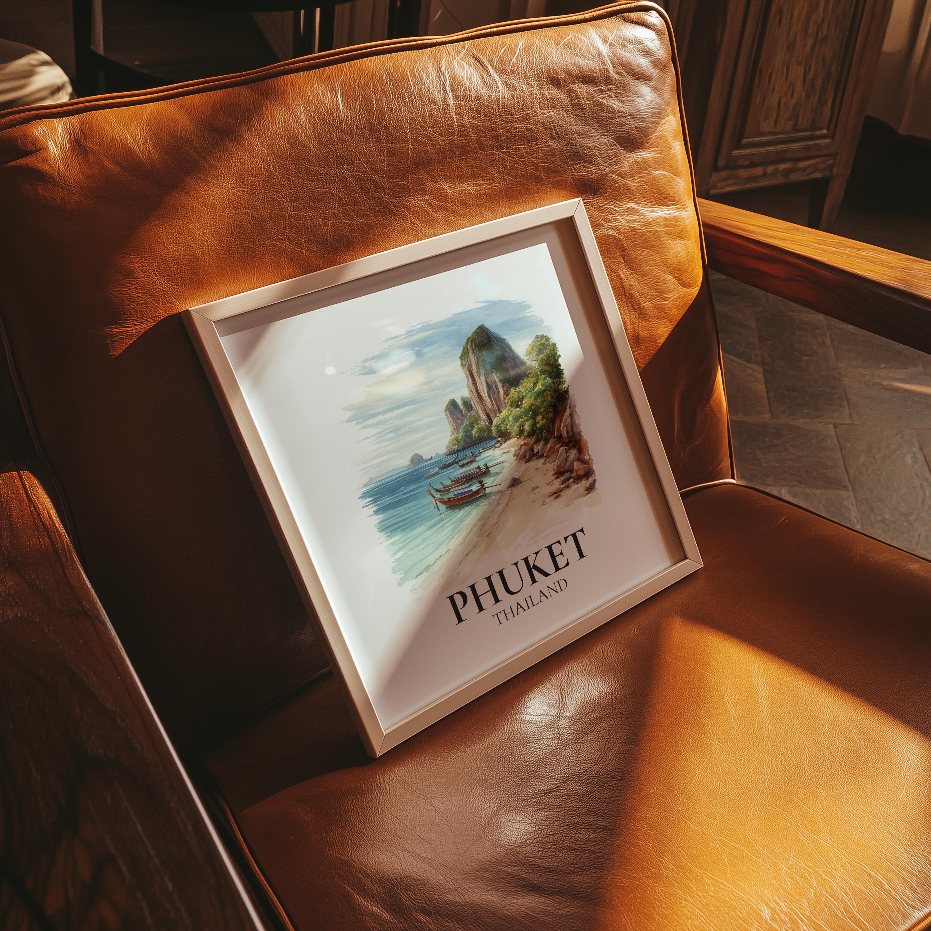 Phuket Thailand Watercolor Wall Art Print, Custom Travel Poster, World Locations Keepsake Gift