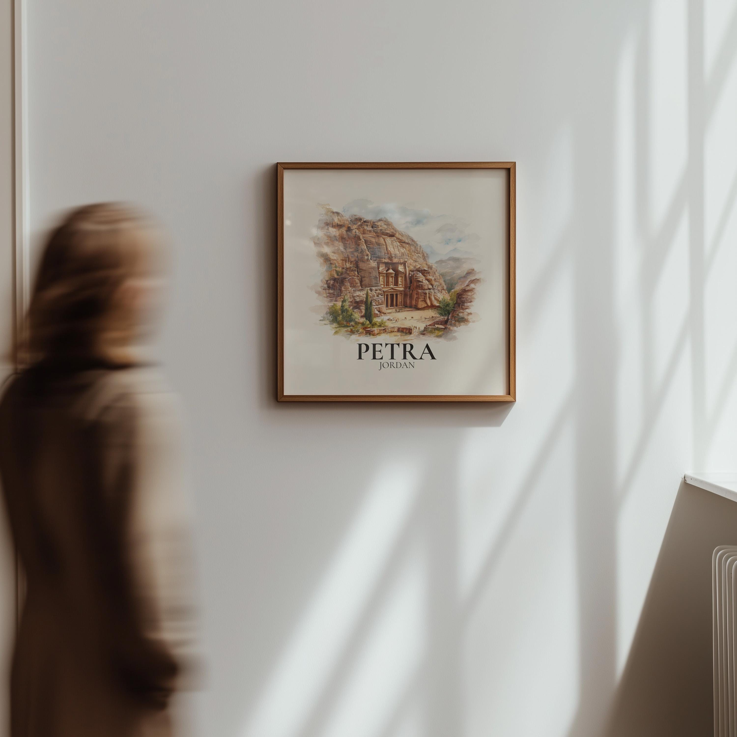 Petra Jordan Watercolor Wall Art Print, Custom Travel Poster, World Locations Keepsake Gift