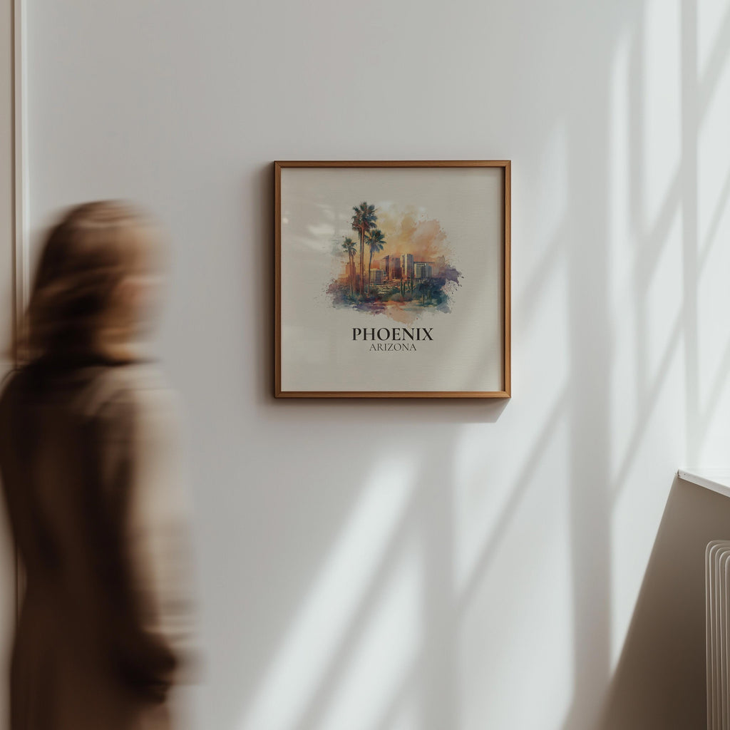 Phoenix Arizona Watercolor Wall Art Print, Custom Travel Poster, World Locations Keepsake Gift
