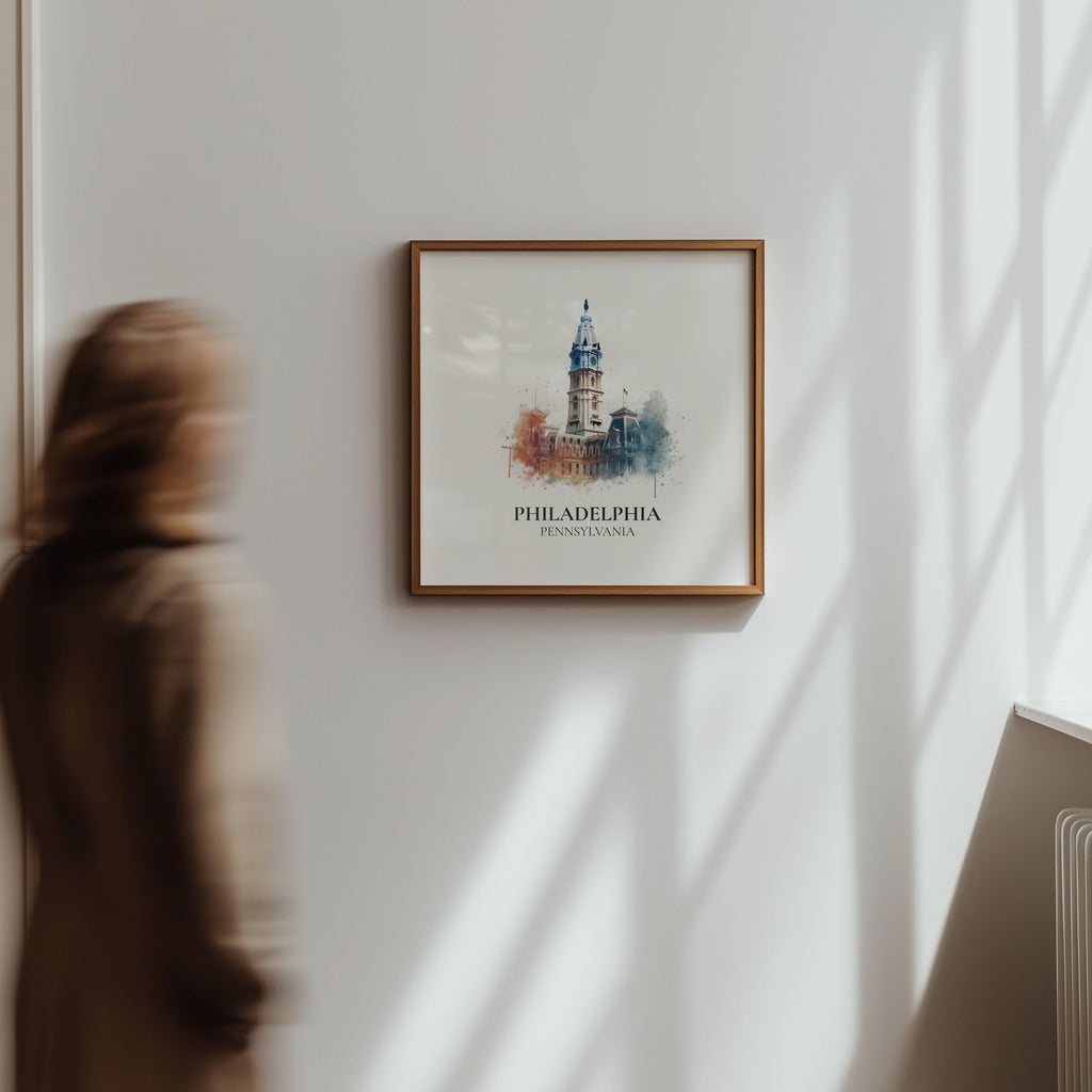 Philadelphia Pennsylvania Watercolor Wall Art Print, Custom Travel Poster, World Locations Keepsake Gift