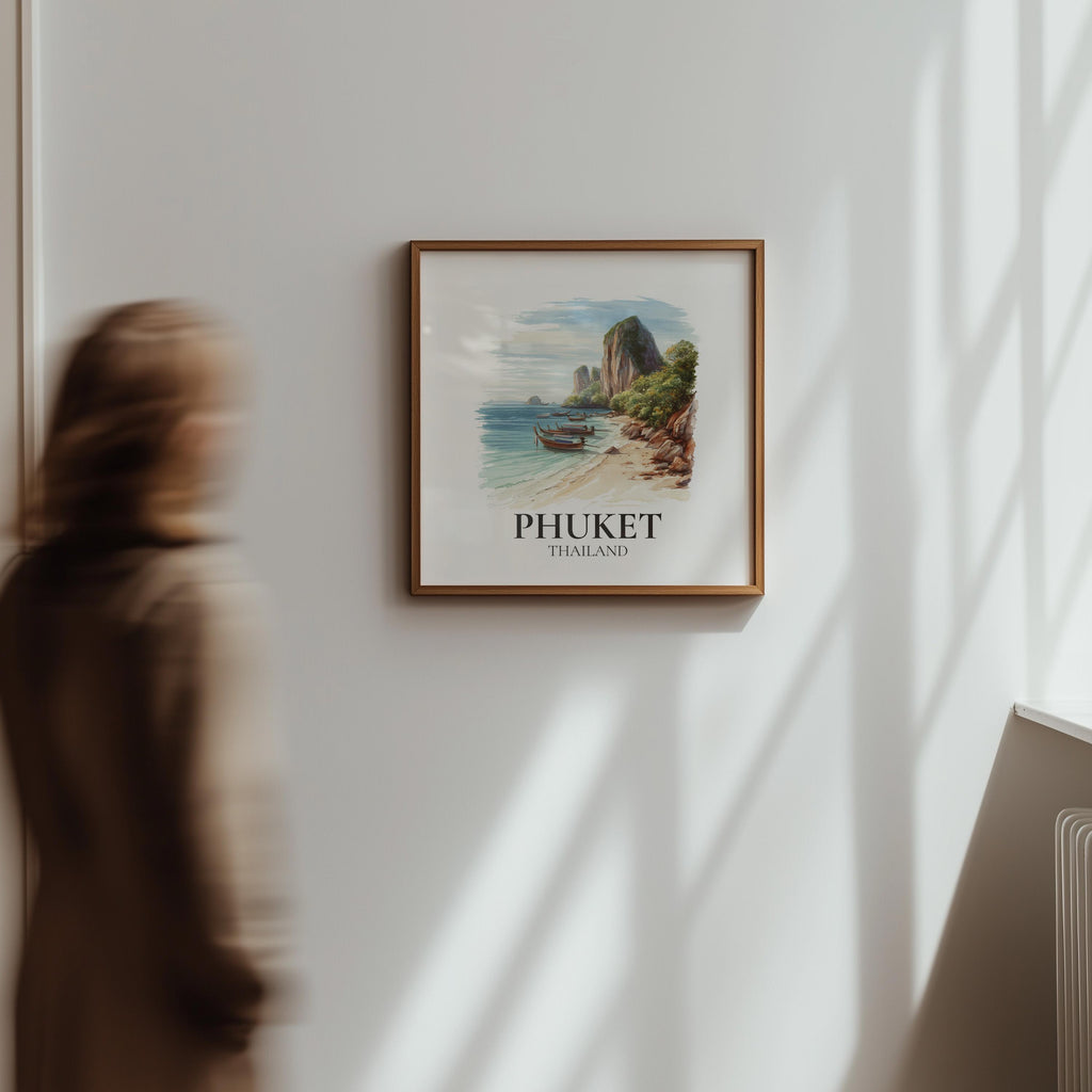 Phuket Thailand Watercolor Wall Art Print, Custom Travel Poster, World Locations Keepsake Gift