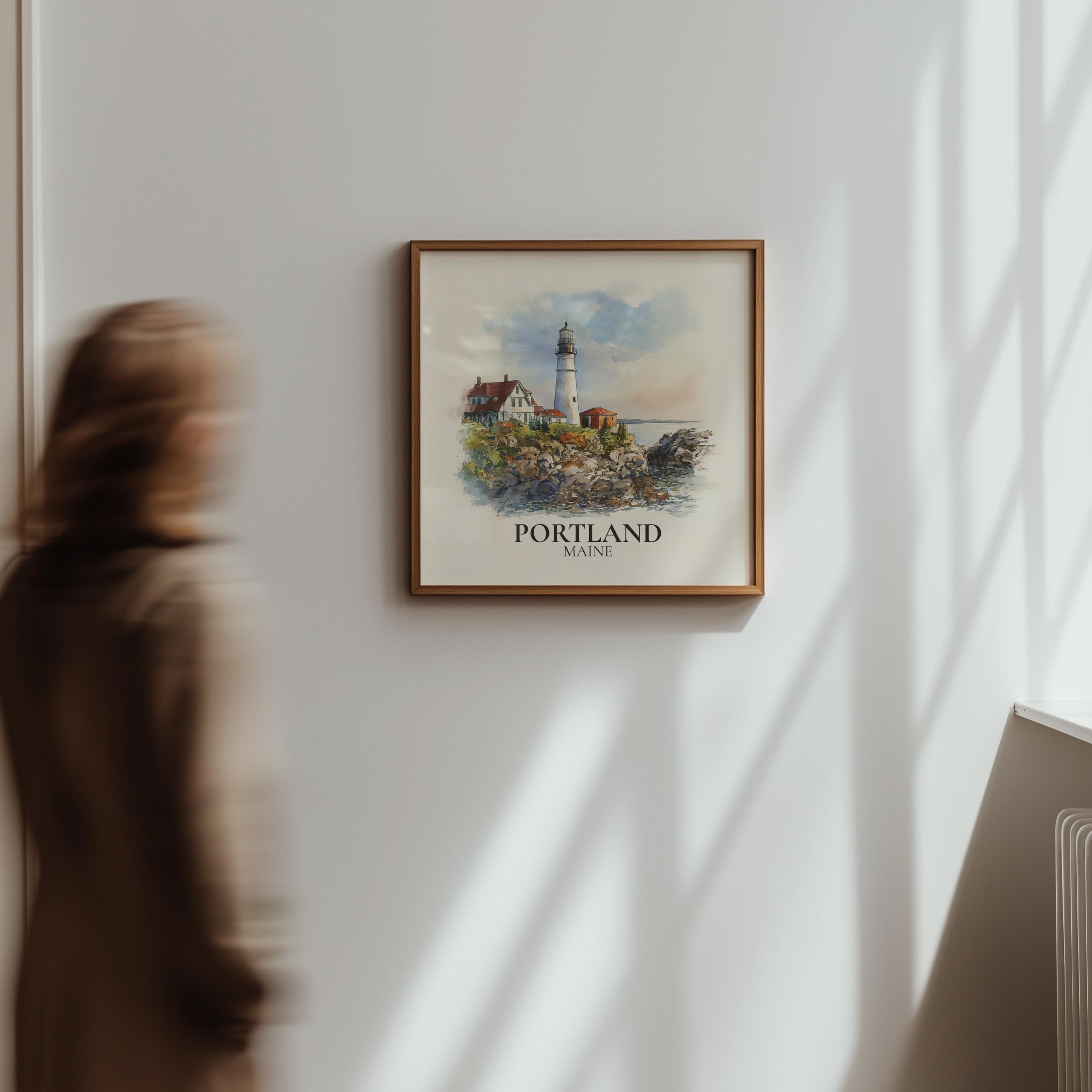 Portland Maine Watercolor Wall Art Print, Custom Travel Poster, World Locations Keepsake Gift