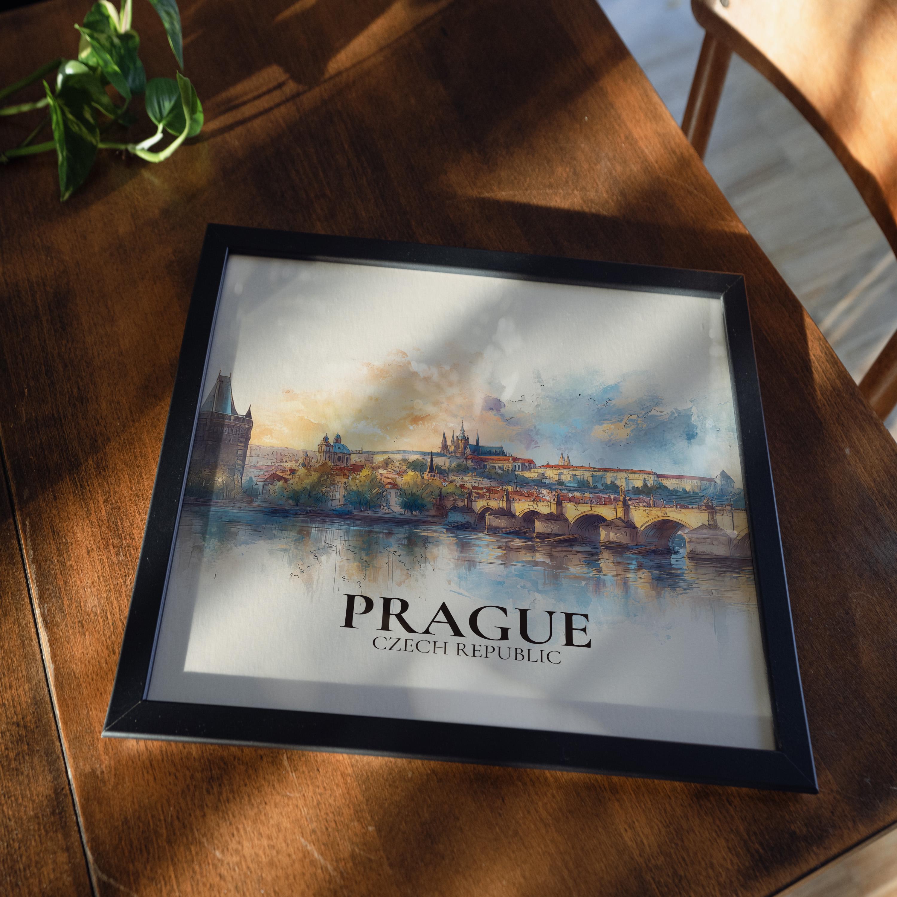 Prague Czech Republic Watercolor Poster Wall Art Print, Custom Travel, World Locations Keepsake Gift