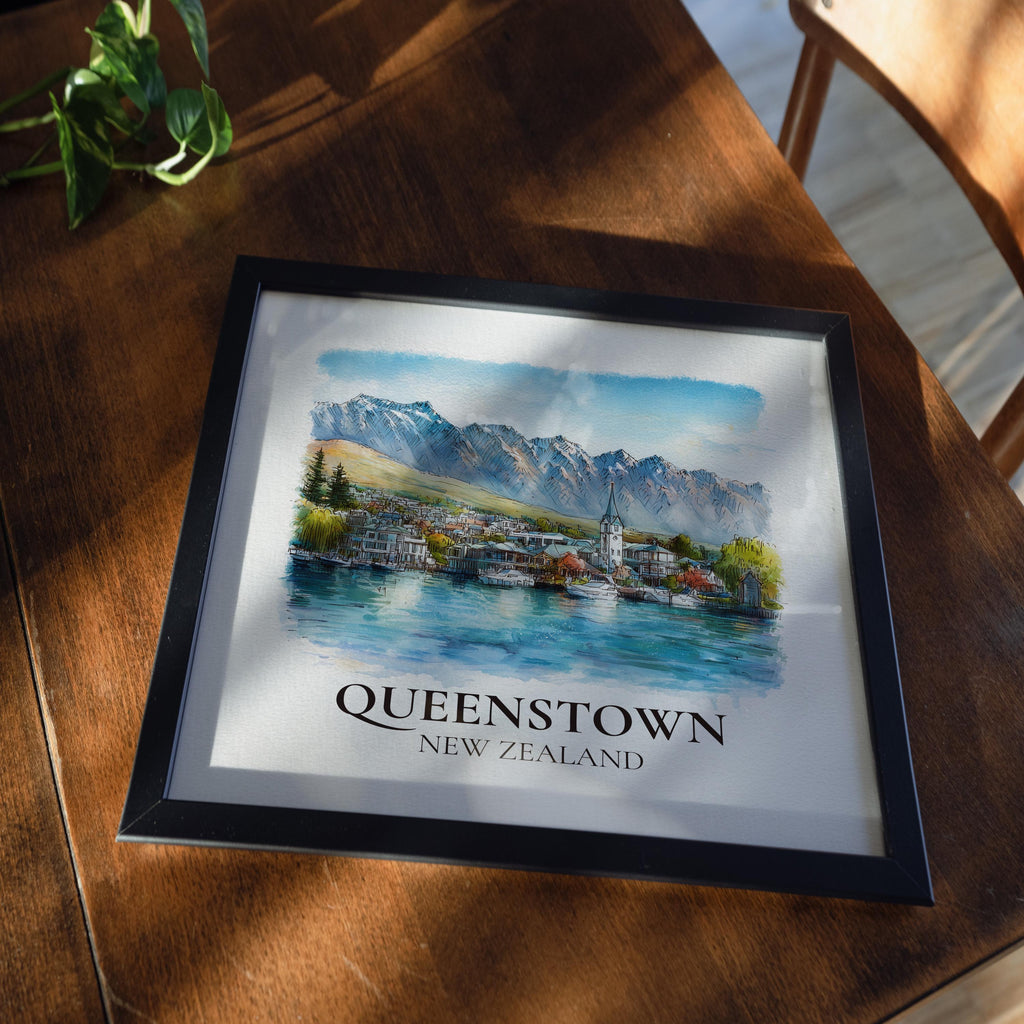 Queenstown New Zealand Watercolor Wall Art Print, Custom Travel Poster, World Locations Keepsake Gift