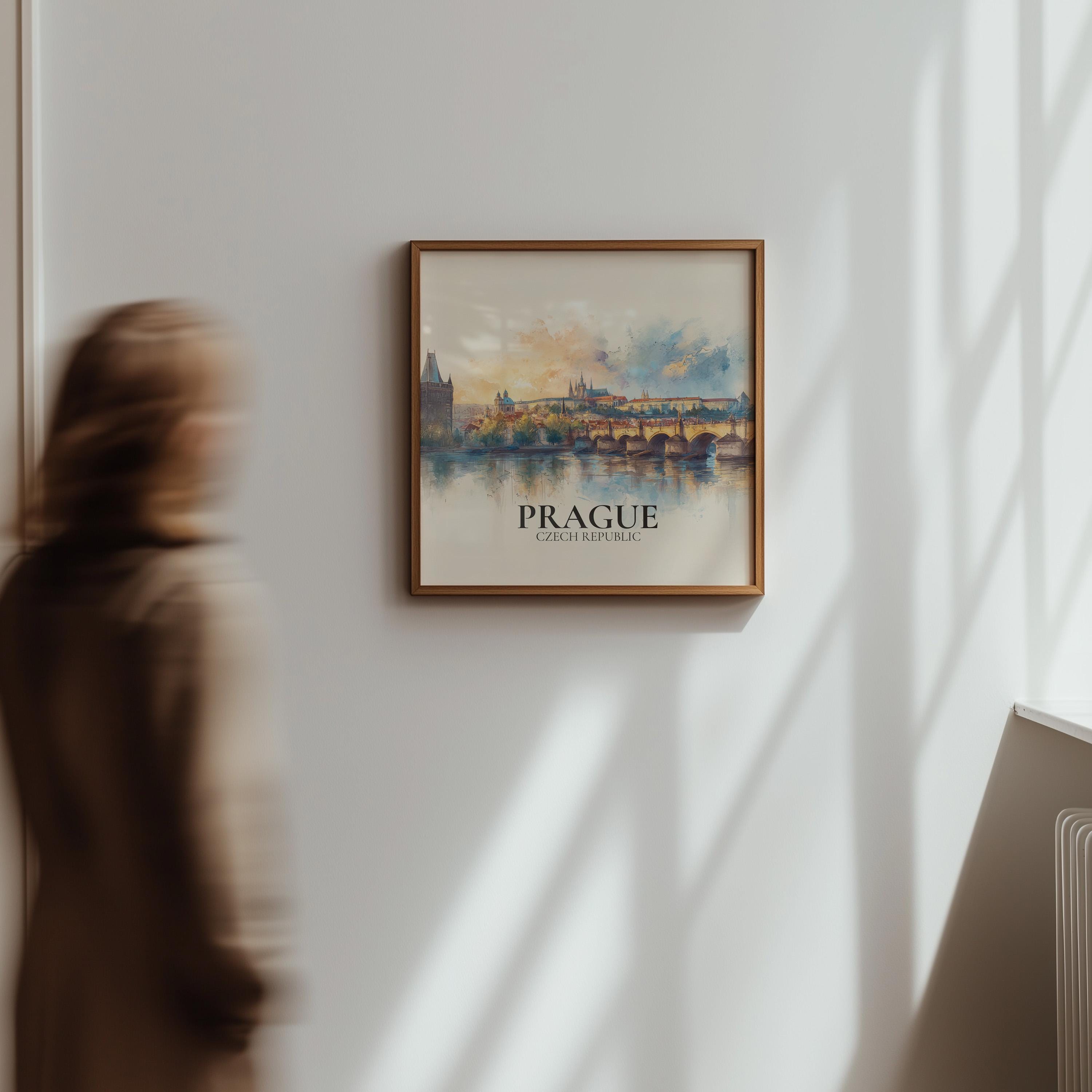 Prague Czech Republic Watercolor Poster Wall Art Print, Custom Travel, World Locations Keepsake Gift