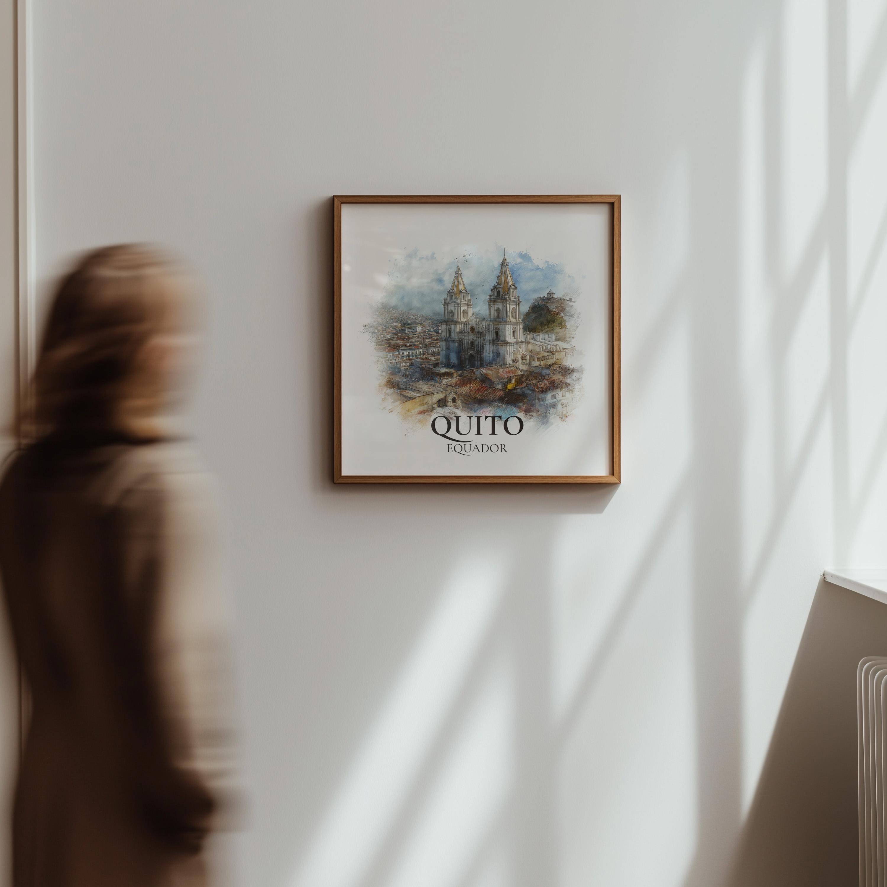 Quito Ecuador Watercolor Wall Art Print, Custom Travel Poster, World Locations Keepsake Gift