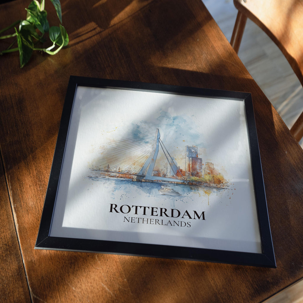 Rotterdam Netherlands Watercolor Wall Art Print, Custom Travel Poster, World Locations Keepsake Gift