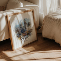 Quito Ecuador Watercolor Wall Art Print, Custom Travel Poster, World Locations Keepsake Gift