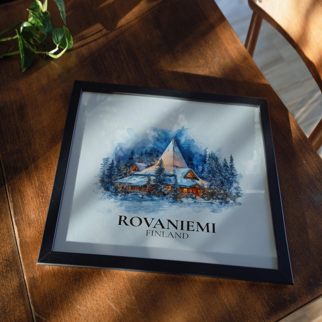 Rovaniemi Finland Watercolor Wall Art Print, Custom Travel Poster, World Locations Keepsake Gift