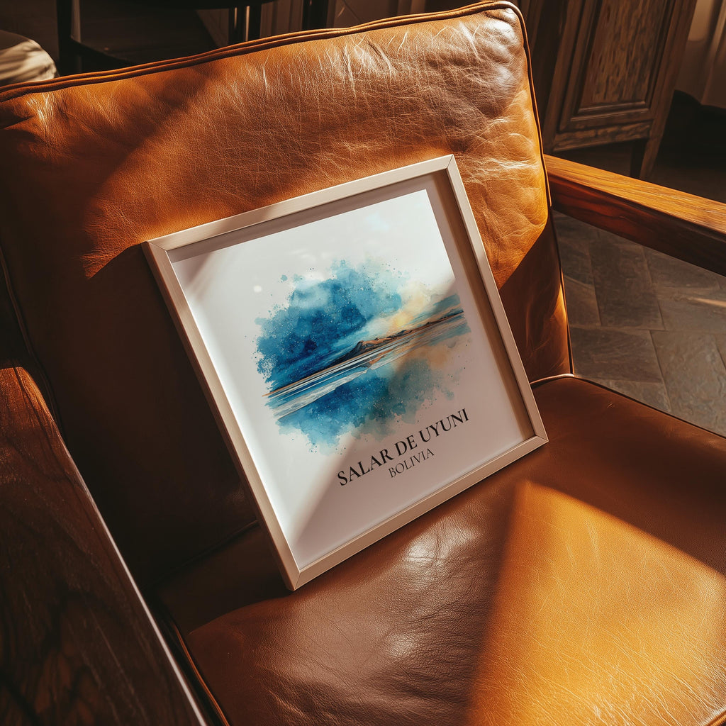 Salar de Uyuni Bolivia Watercolor Wall Art Print, Custom Travel Poster, World Locations Keepsake Gift