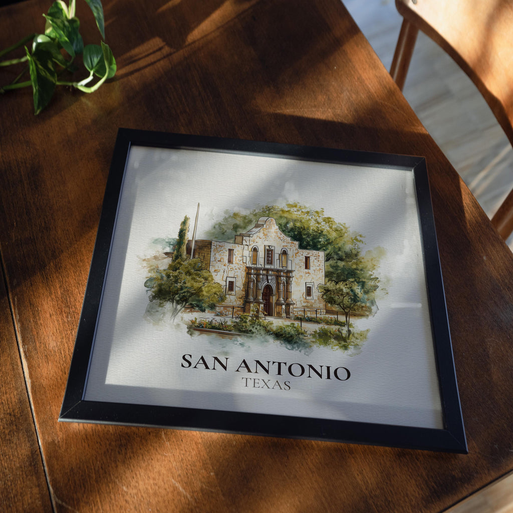 San Antonio Texas Watercolor Wall Art Print, Custom Travel Poster, World Locations Keepsake Gift