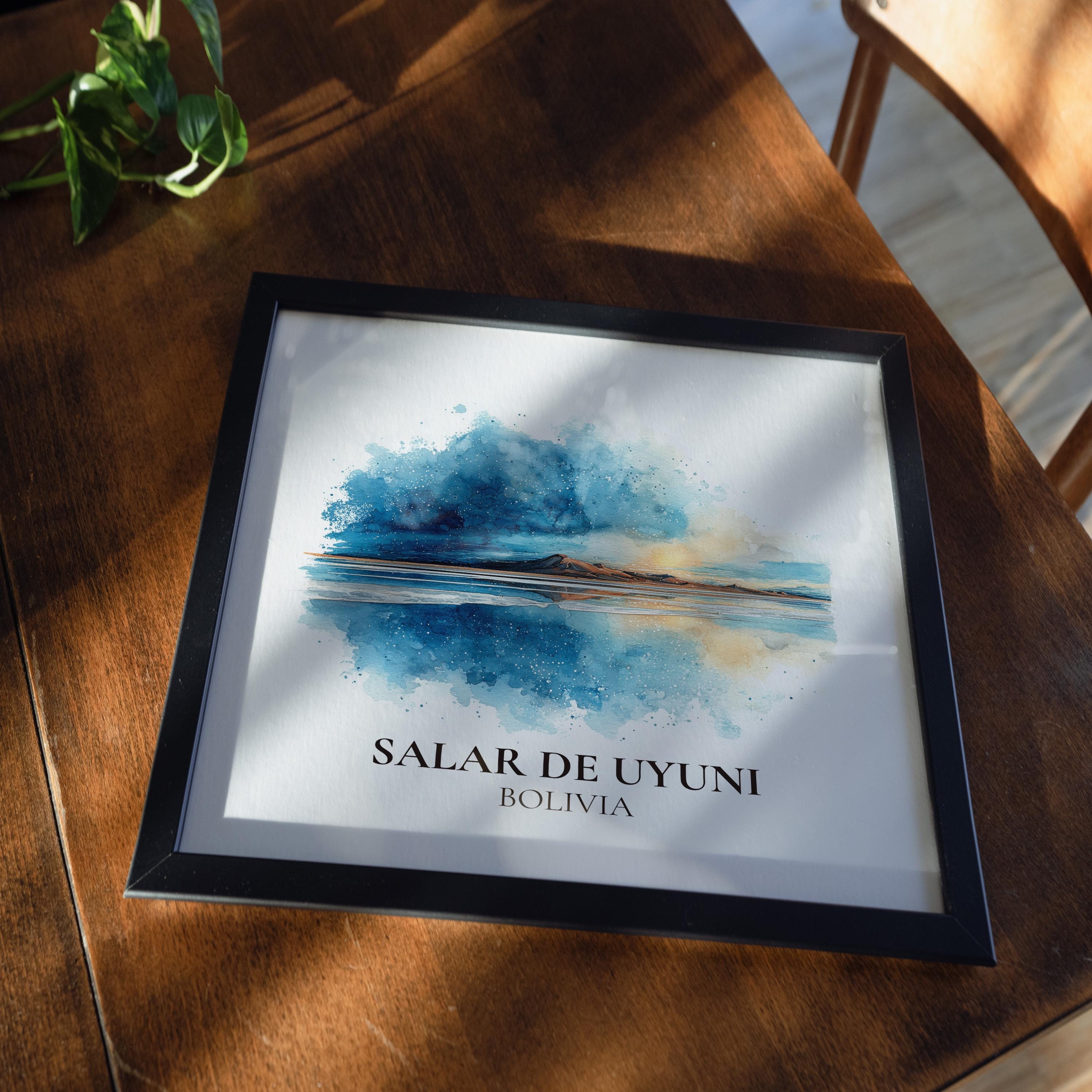 Salar de Uyuni Bolivia Watercolor Wall Art Print, Custom Travel Poster, World Locations Keepsake Gift