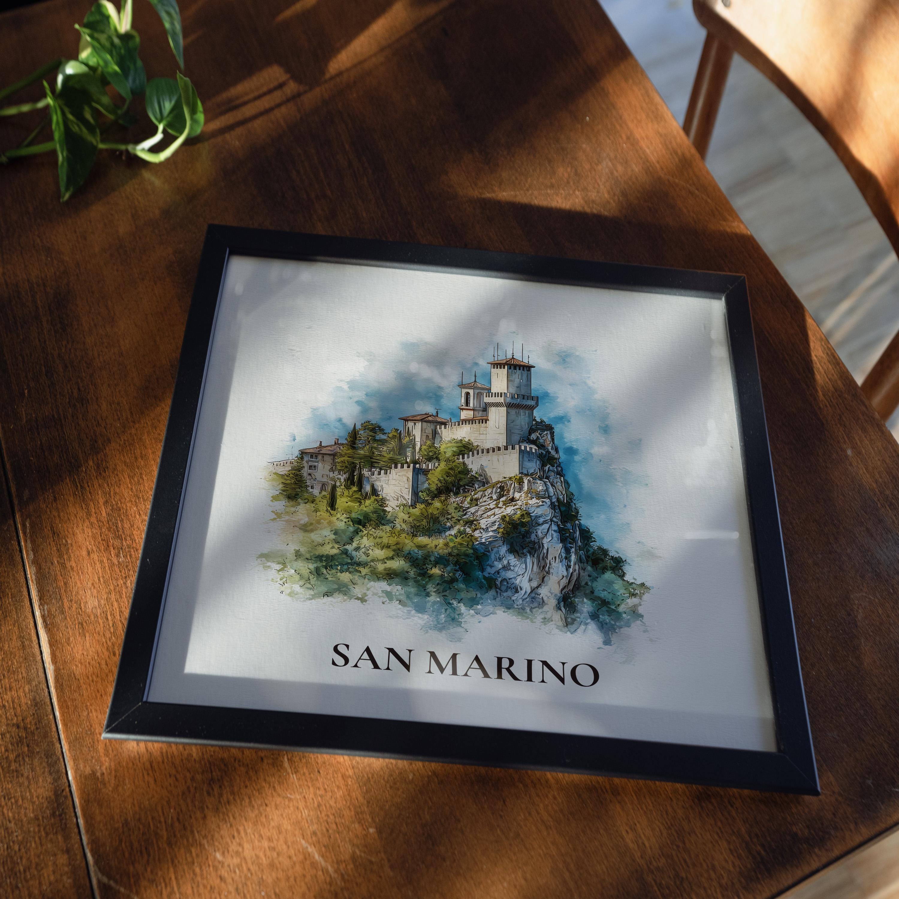 San Marino Watercolor Wall Art Print, Custom Travel Poster, World Locations Keepsake Gift