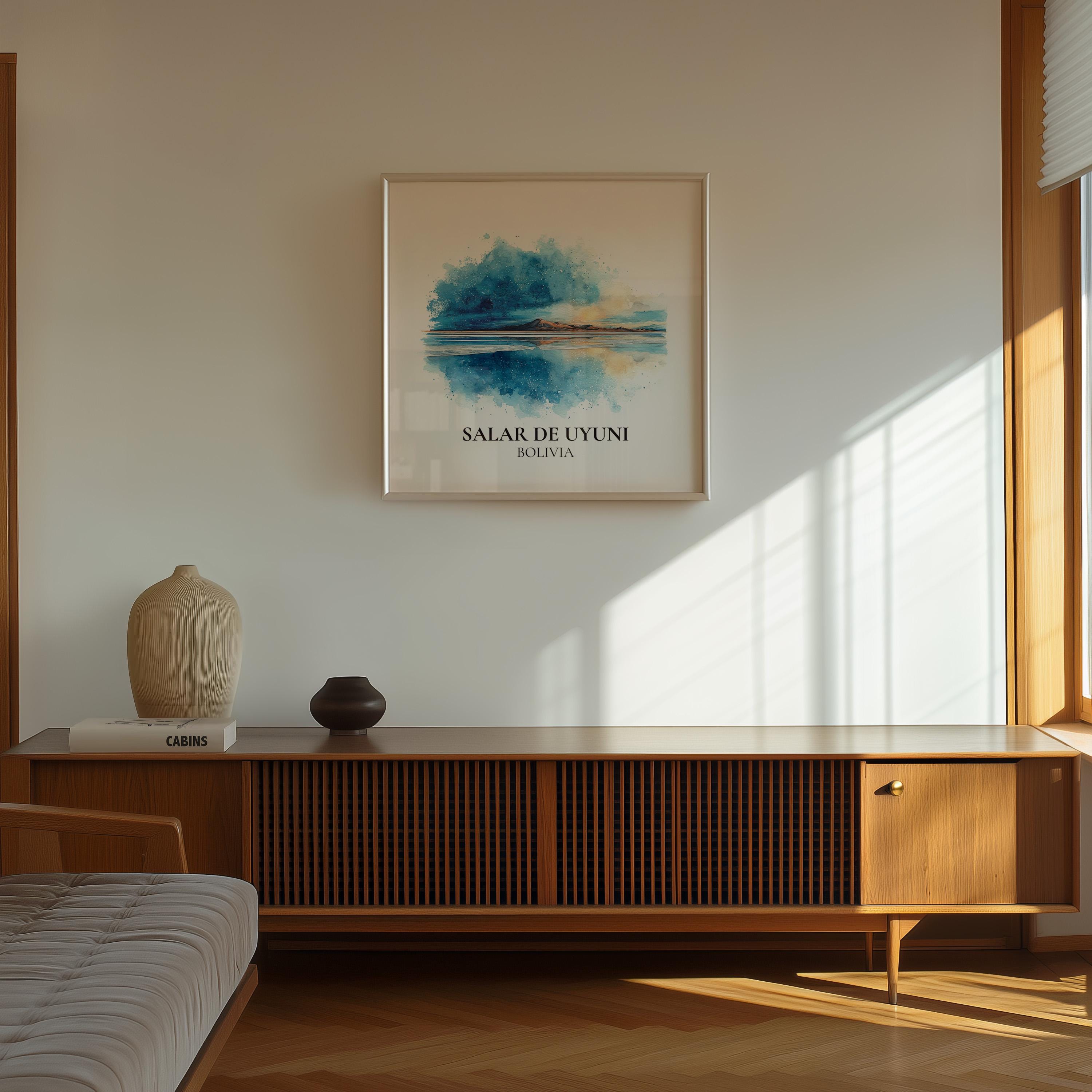 Salar de Uyuni Bolivia Watercolor Wall Art Print, Custom Travel Poster, World Locations Keepsake Gift