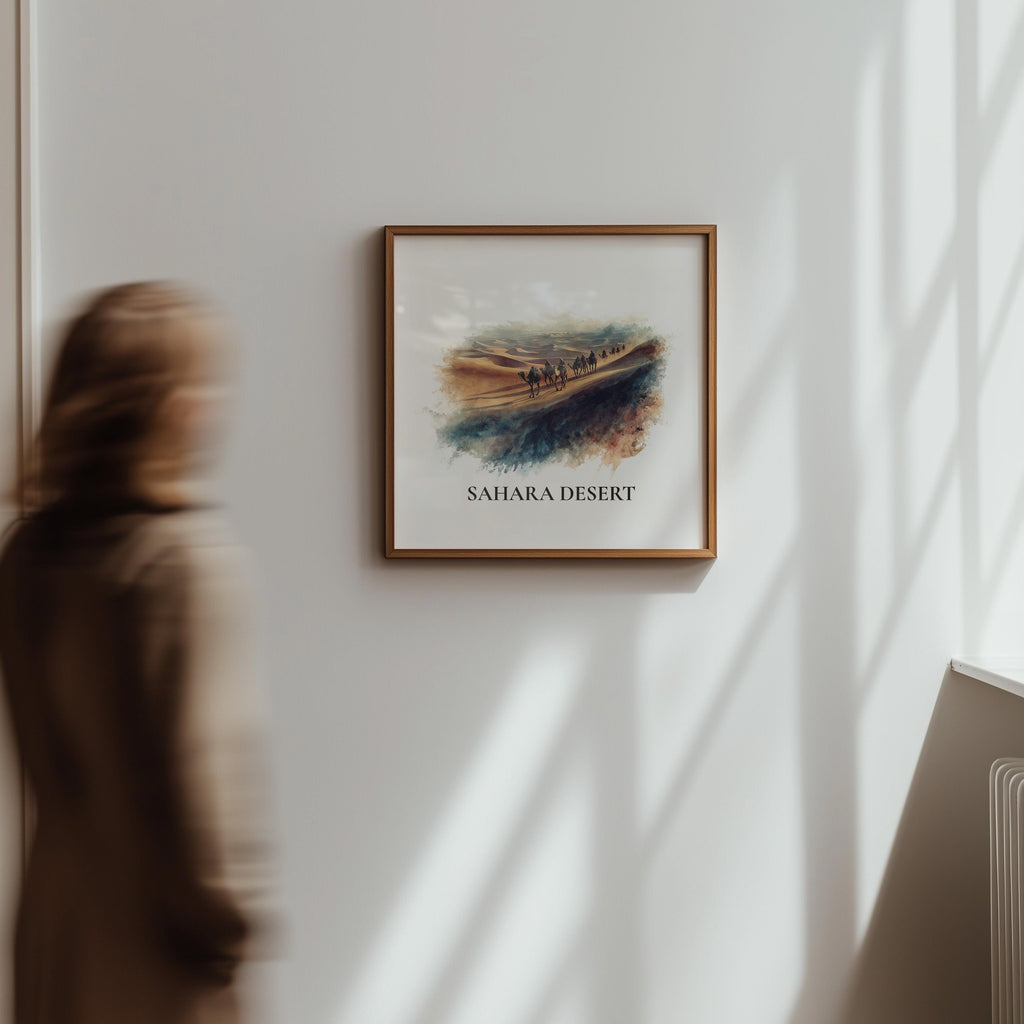 Sahara Desert Watercolor Wall Art Print, Custom Travel Poster, World Locations Keepsake Gift