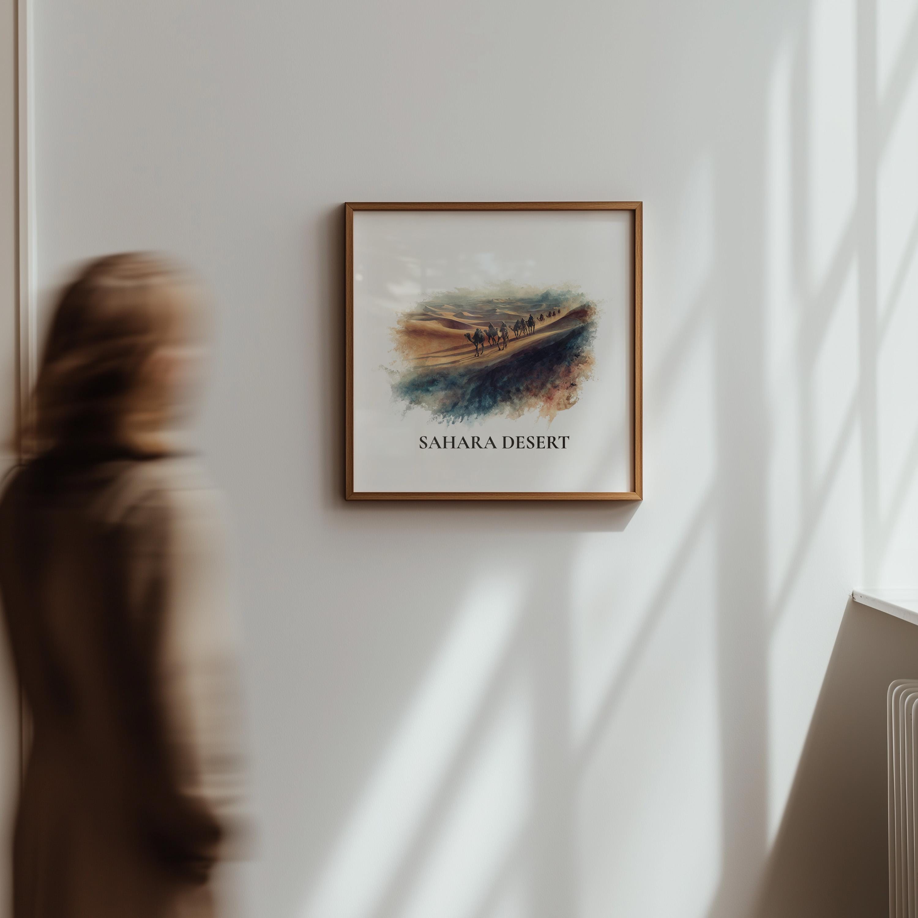 Sahara Desert Watercolor Wall Art Print, Custom Travel Poster, World Locations Keepsake Gift