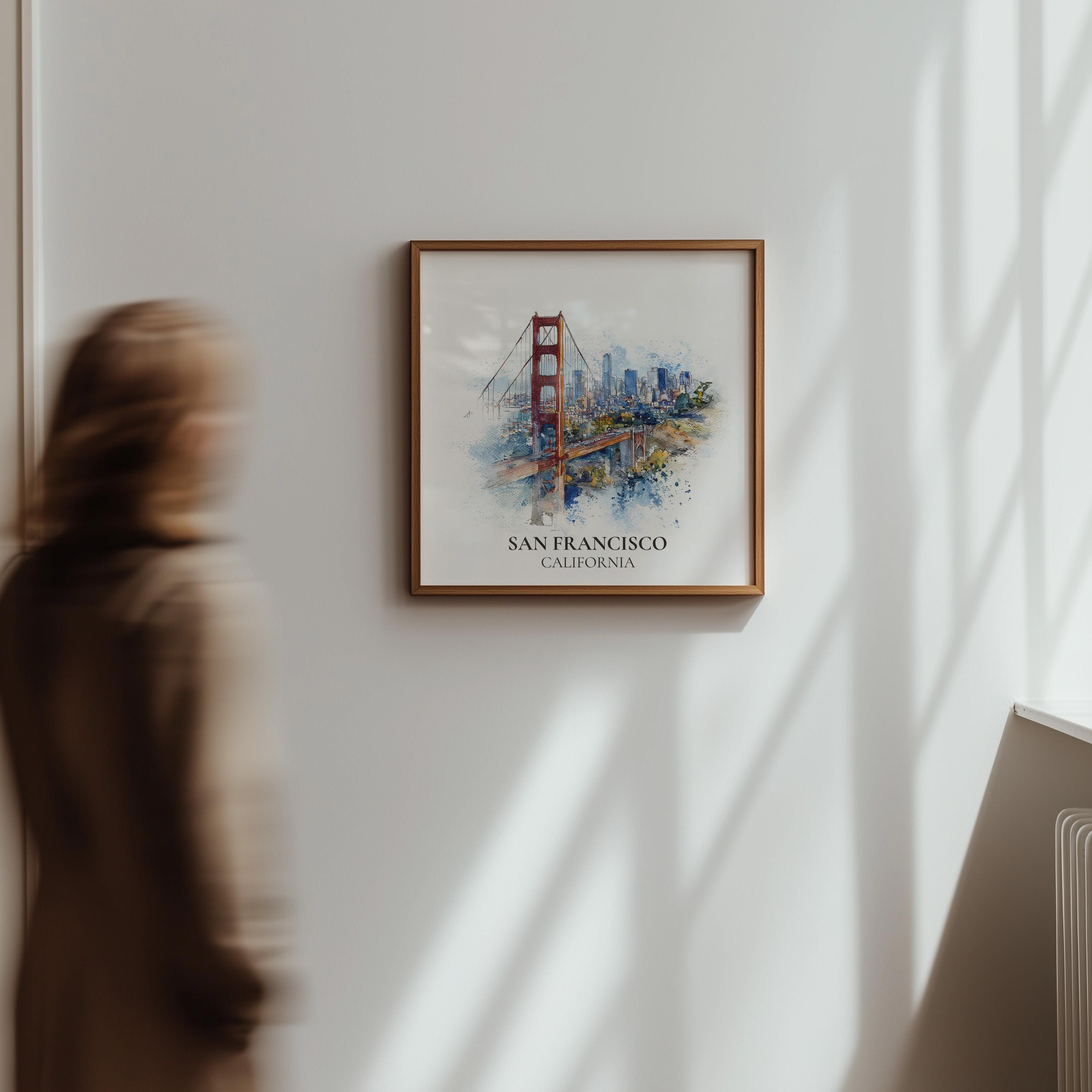 San Francisco California Watercolor Wall Art Print, Custom Travel Poster, World Locations Keepsake Gift