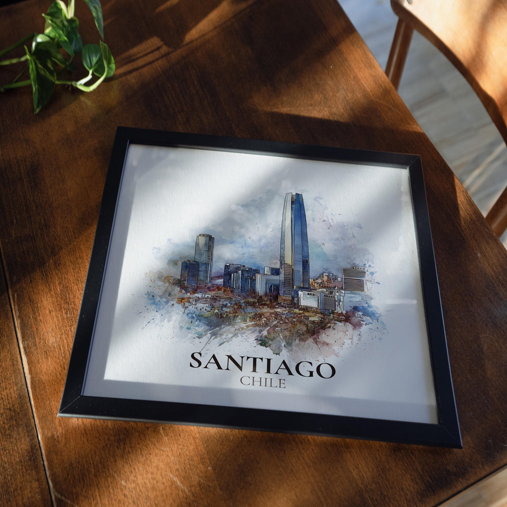 Santiago Chile Watercolor Wall Art Print, Custom Travel Poster, World Locations Keepsake Gift