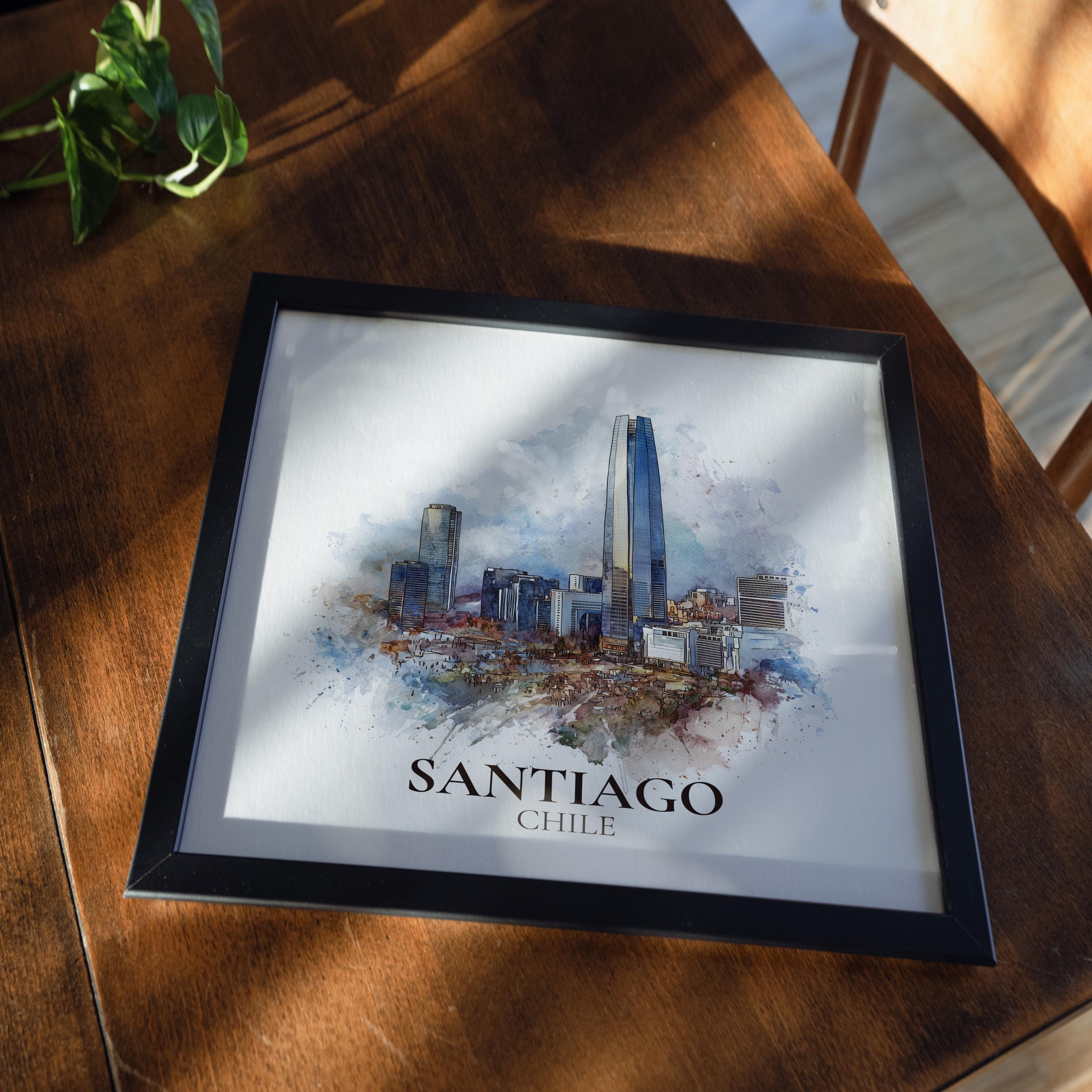 Santiago Chile Watercolor Wall Art Print, Custom Travel Poster, World Locations Keepsake Gift
