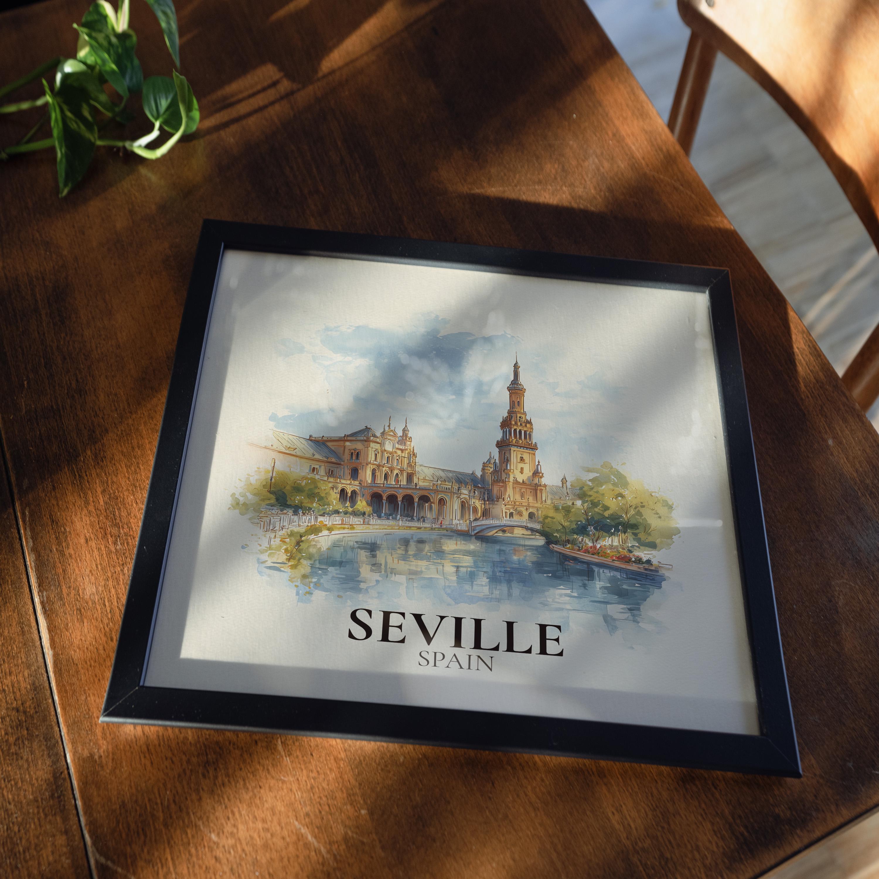 Seville Spain Wall Art Watercolor Print, Custom Travel Poster, World Locations Keepsake Gift