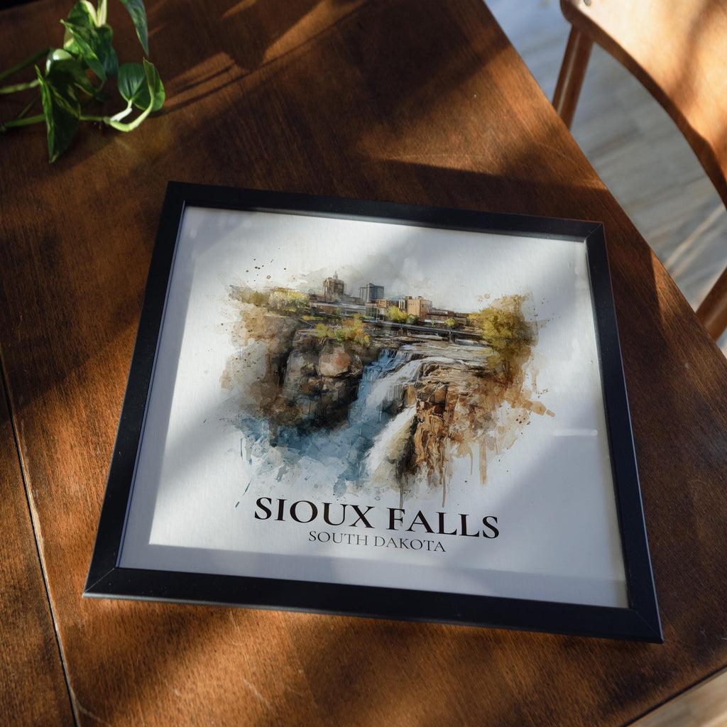 Sioux Falls South Dakota Watercolor Wall Art Print, Custom Travel Poster, World Locations Keepsake Gift
