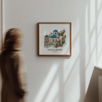 Santorini Greece Watercolor Wall Art Print, Custom Travel Poster, World Locations Keepsake Gift