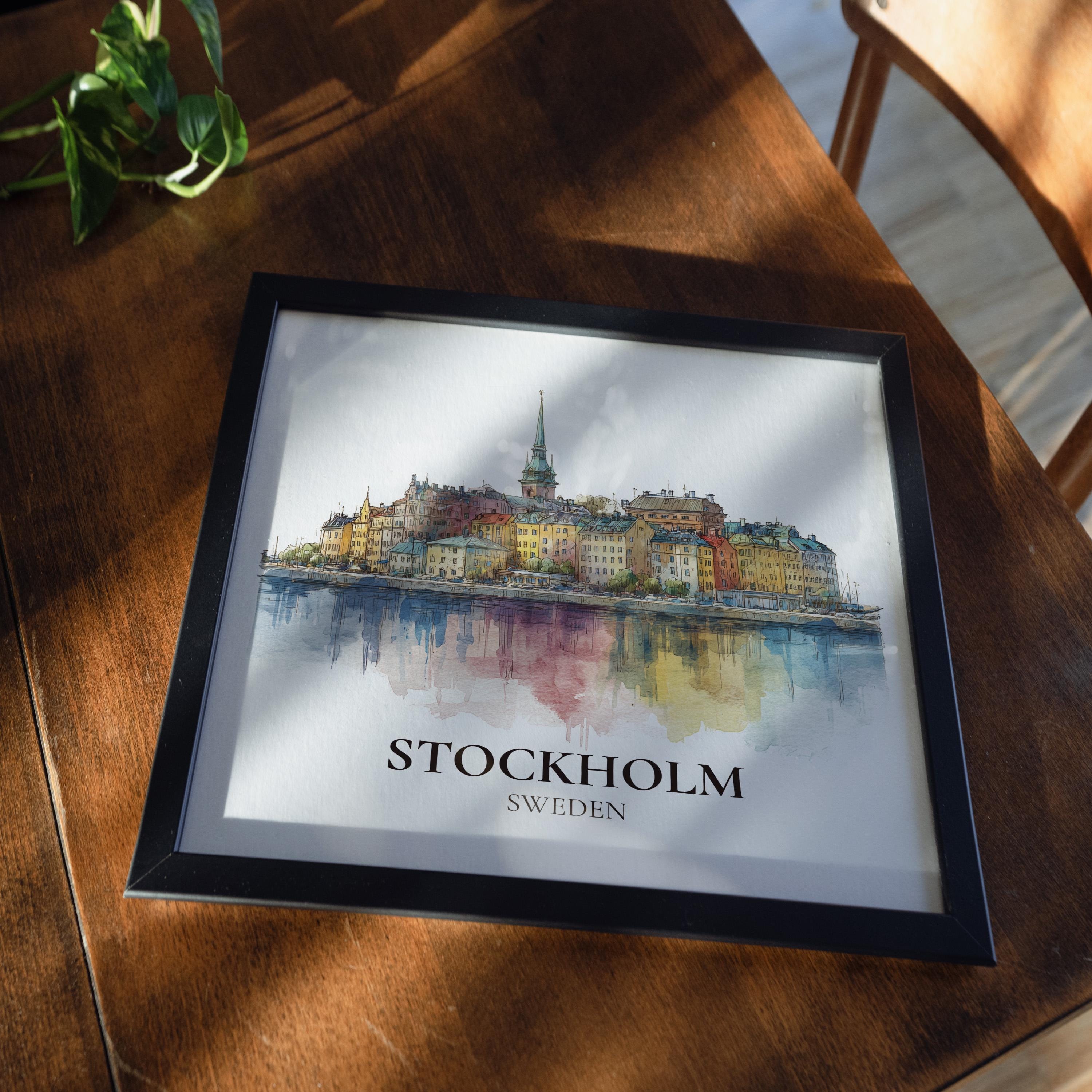 Stockholm Sweden Watercolor Wall Art Print, Custom Travel Poster, World Locations Keepsake Gift
