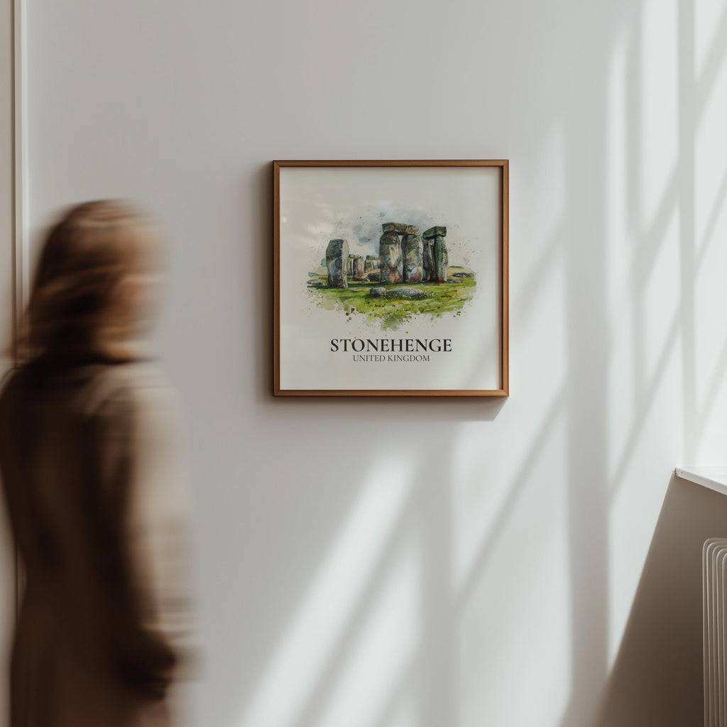 Stonehenge England Watercolor Wall Art Print, Custom Travel Poster, World Locations Keepsake Gift